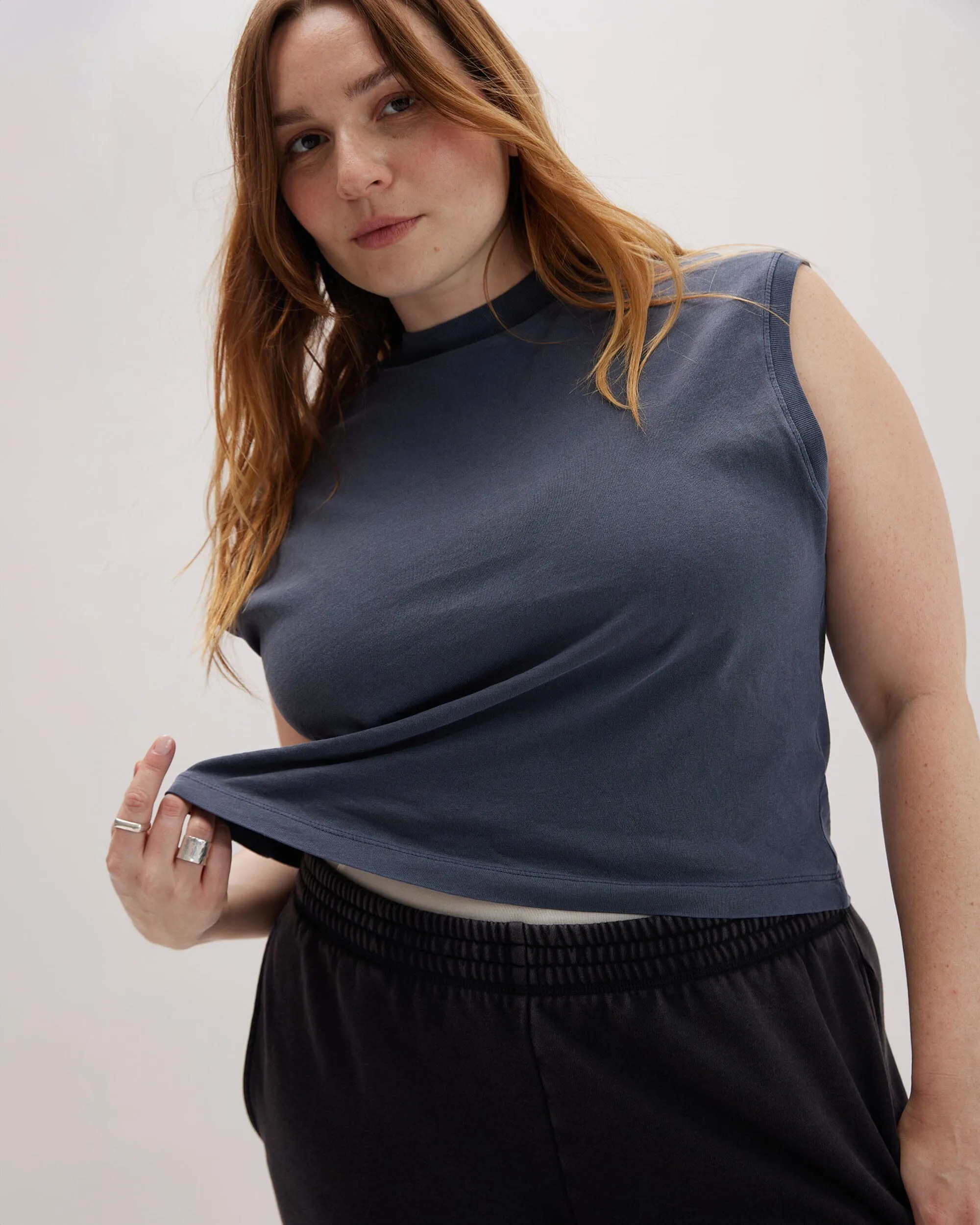 Womens Relaxed Muscle Tee - Pigment Dye Jersey - Blue Steel sold by Andie