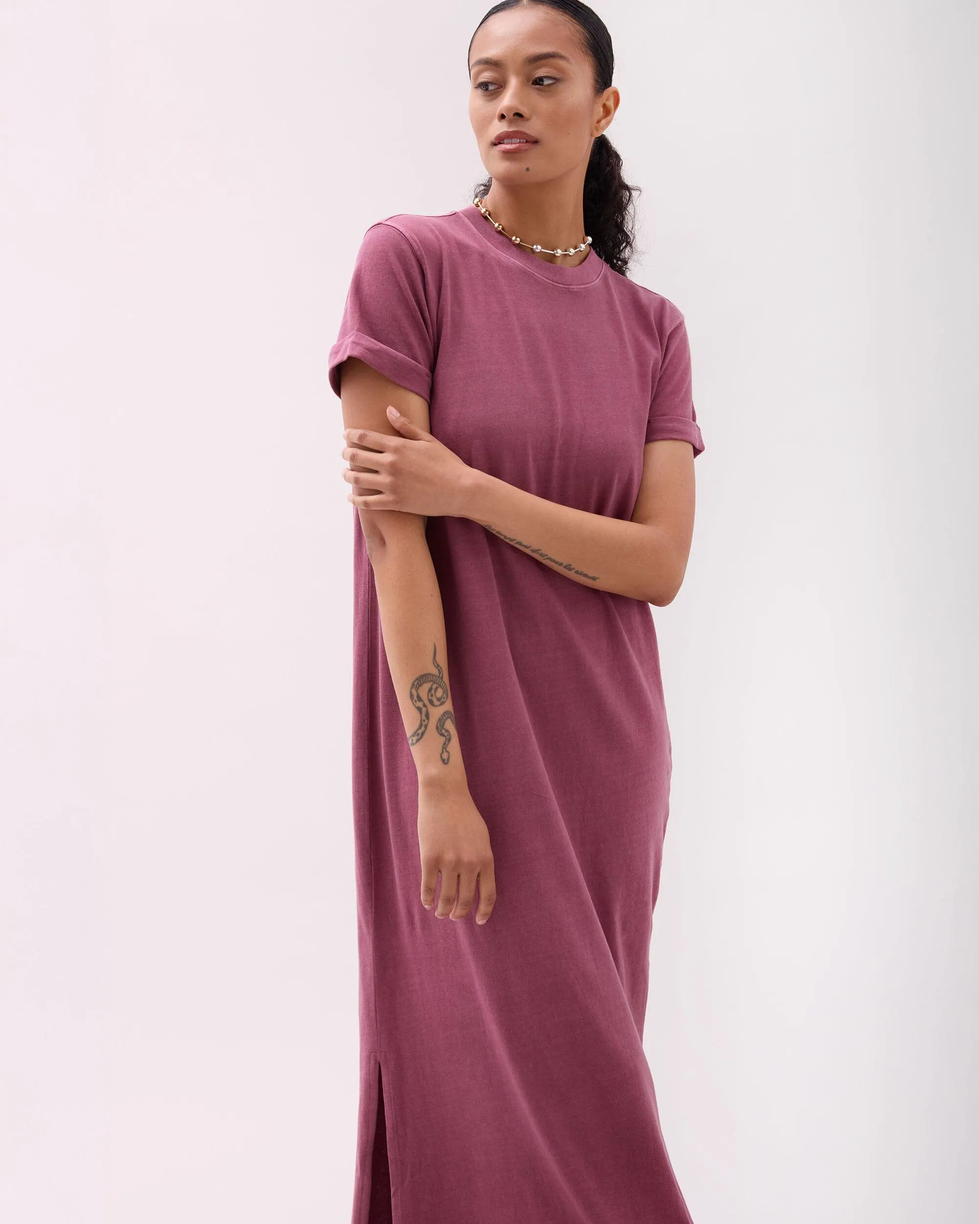 Womens Relaxed Tee Dress - Pigment Dye Jersey - Burgundy sold by Andie product image thumbnail 2