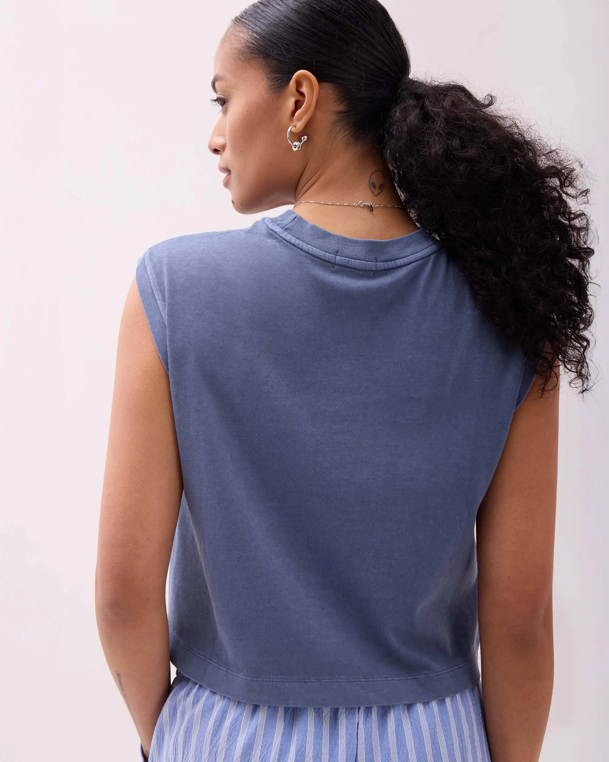Womens Relaxed Muscle Tee - Pigment Dye Jersey - Vintage Indigo sold by Andie product image thumbnail 4