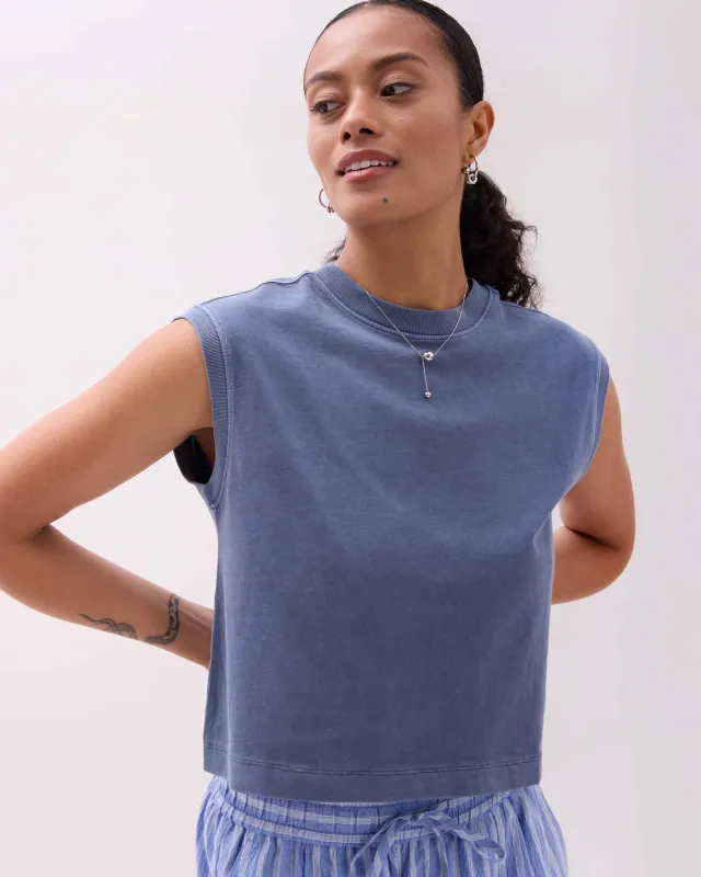 Womens Relaxed Muscle Tee - Pigment Dye Jersey - Vintage Indigo sold by Andie