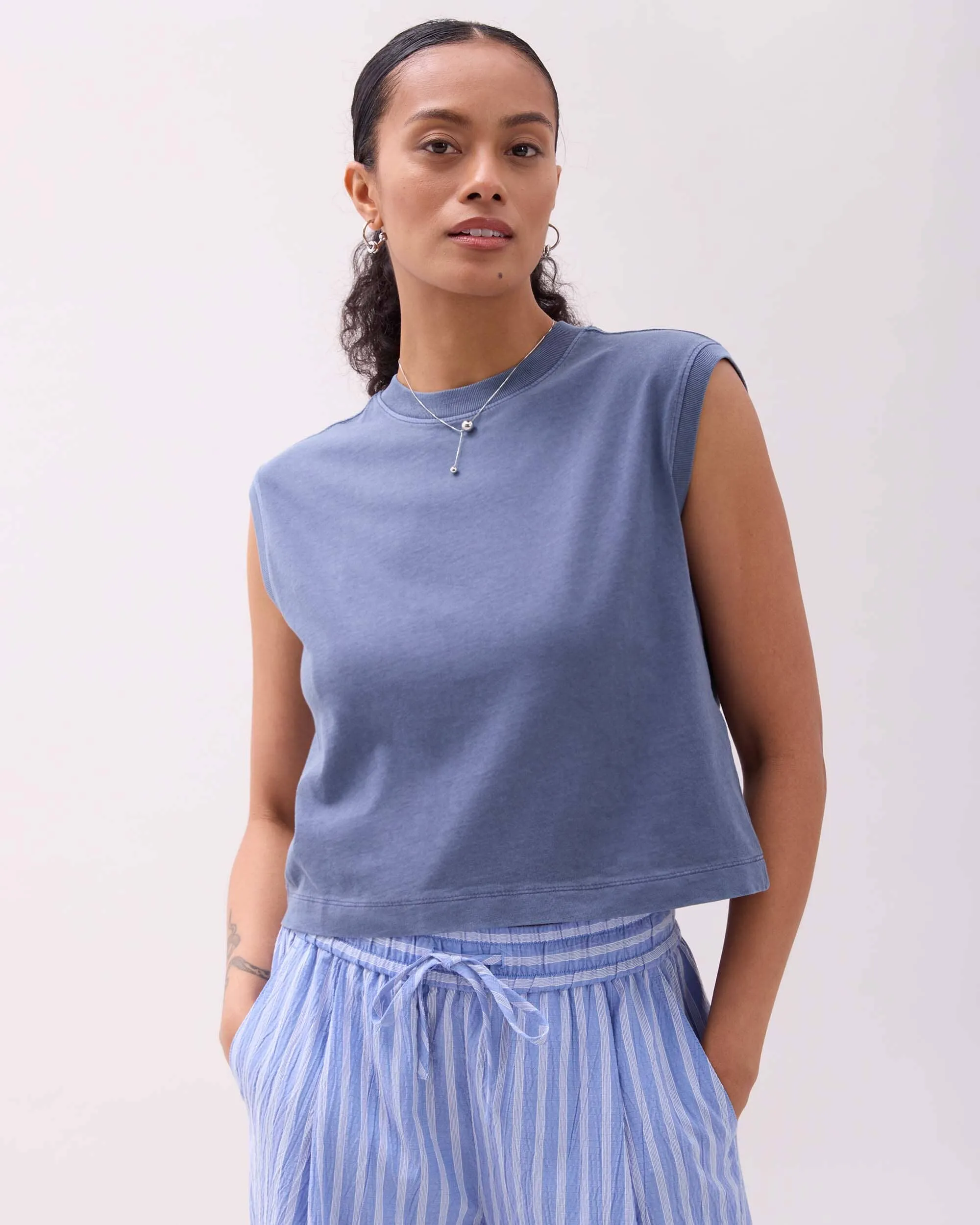 Womens Relaxed Muscle Tee - Pigment Dye Jersey - Vintage Indigo sold by Andie product image thumbnail 3