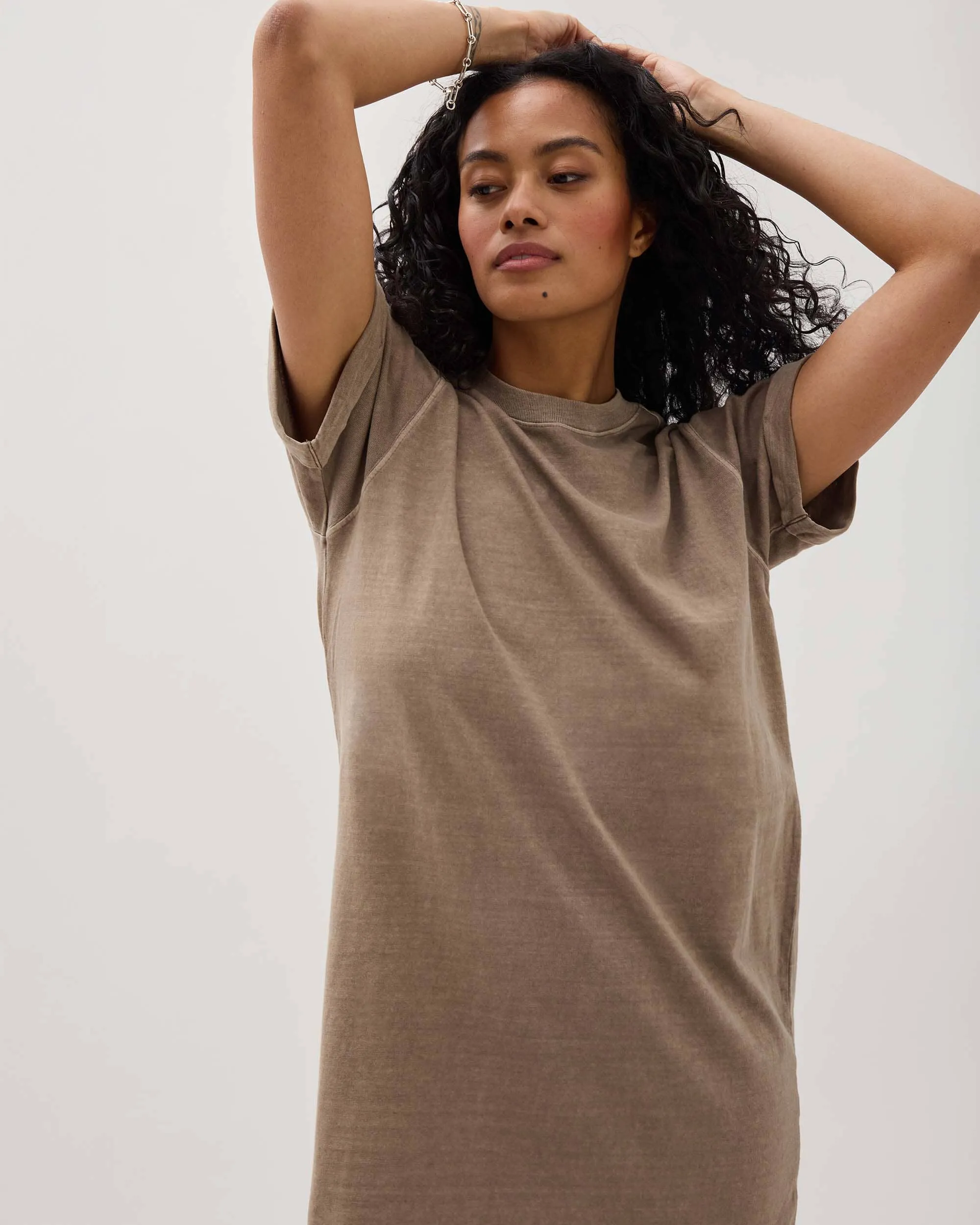 Womens Relaxed Tee Dress - Pigment Dye Jersey - Warm Grey sold by Andie product image thumbnail 4