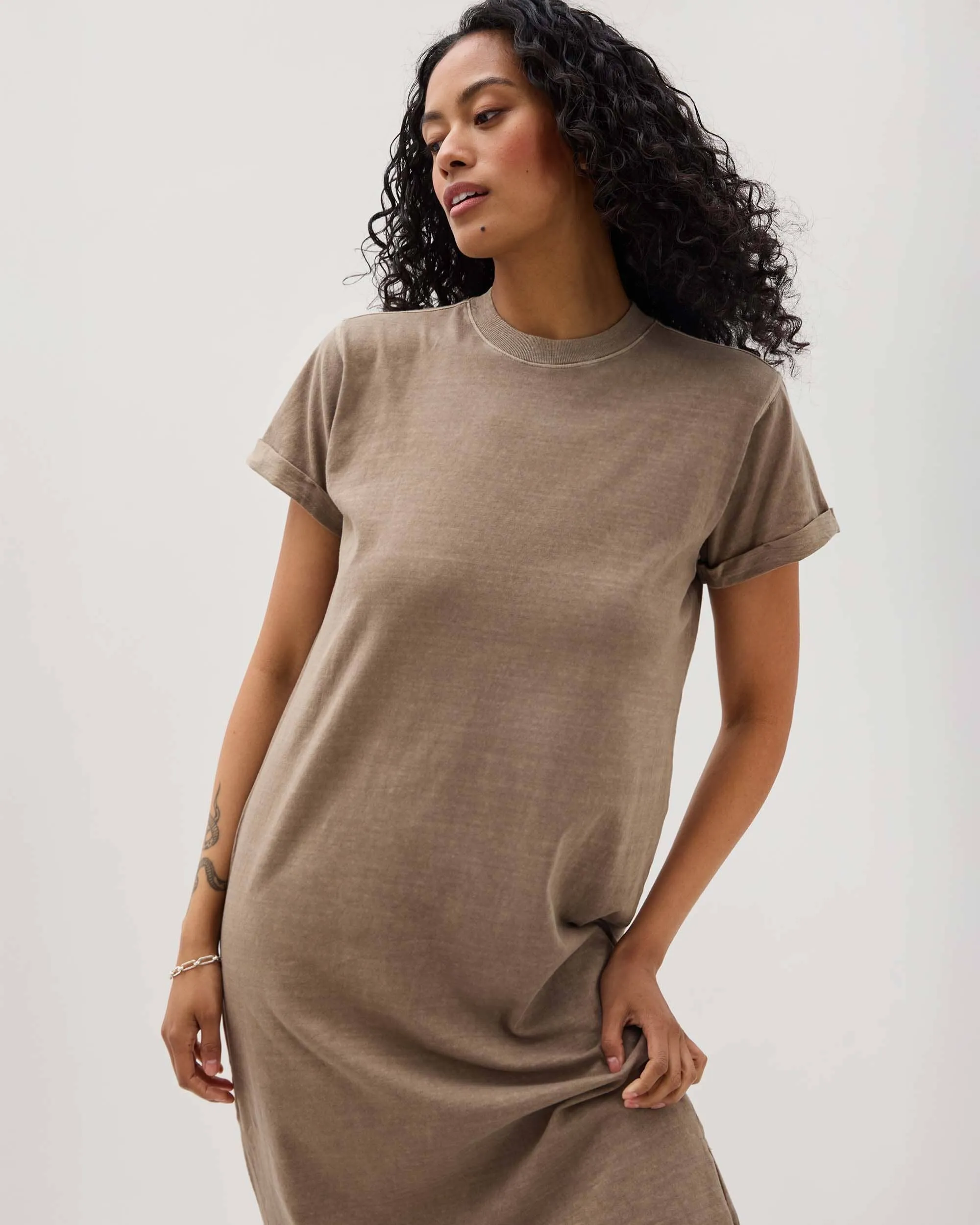 Womens Relaxed Tee Dress - Pigment Dye Jersey - Warm Grey sold by Andie product image thumbnail 2