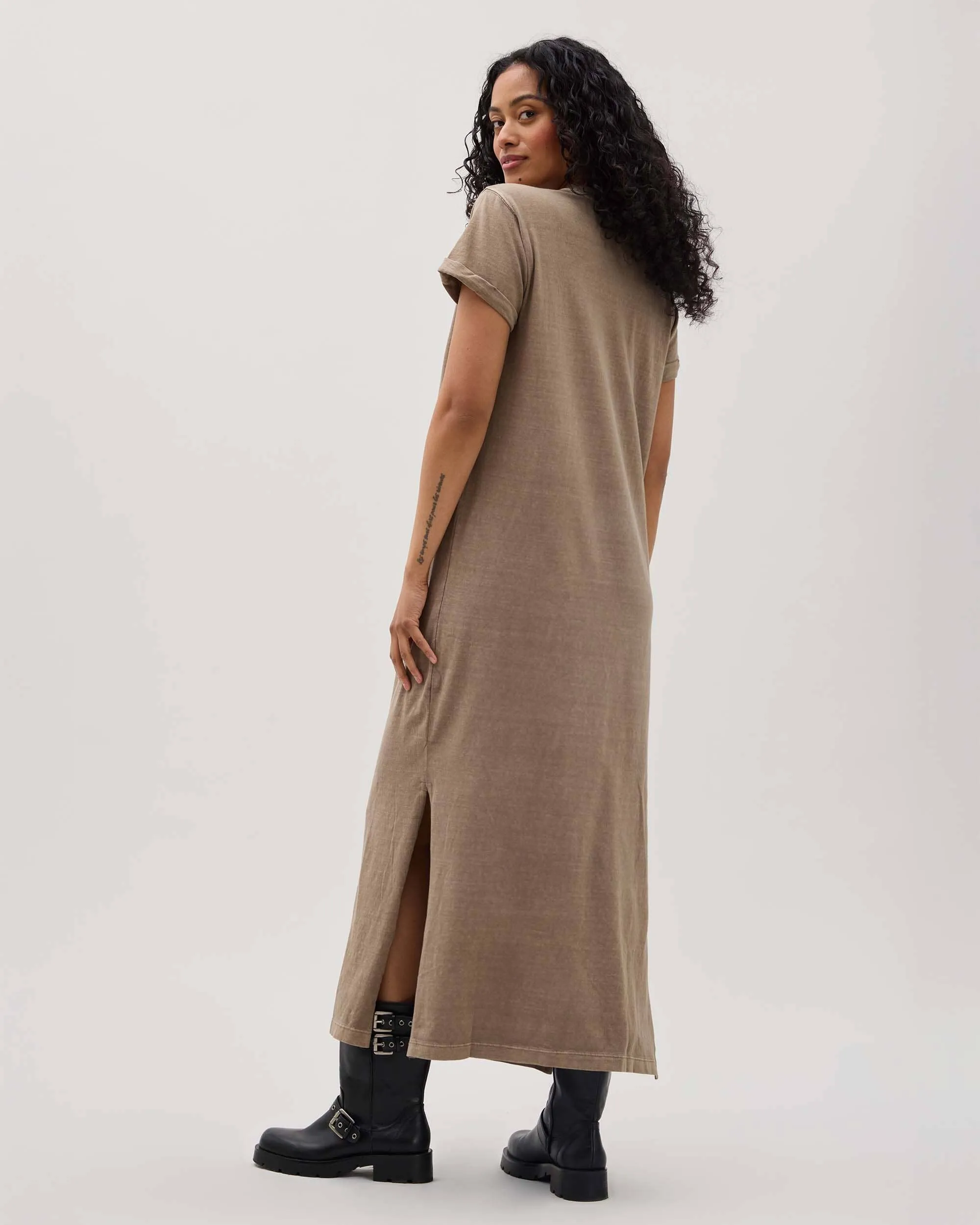 Womens Relaxed Tee Dress - Pigment Dye Jersey - Warm Grey sold by Andie product image thumbnail 3