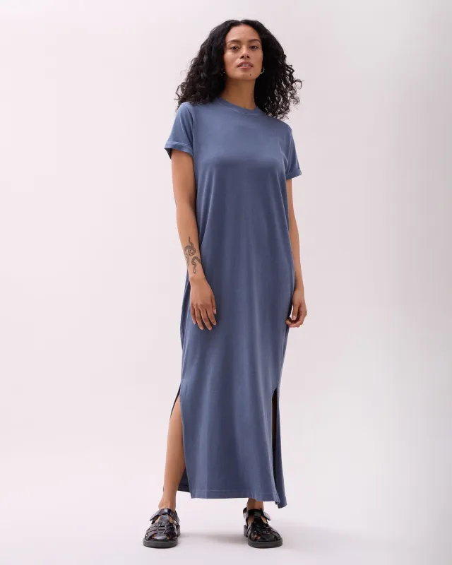 Womens Relaxed Tee Dress - Pigment Dye Jersey - Vintage Indigo sold by Andie
