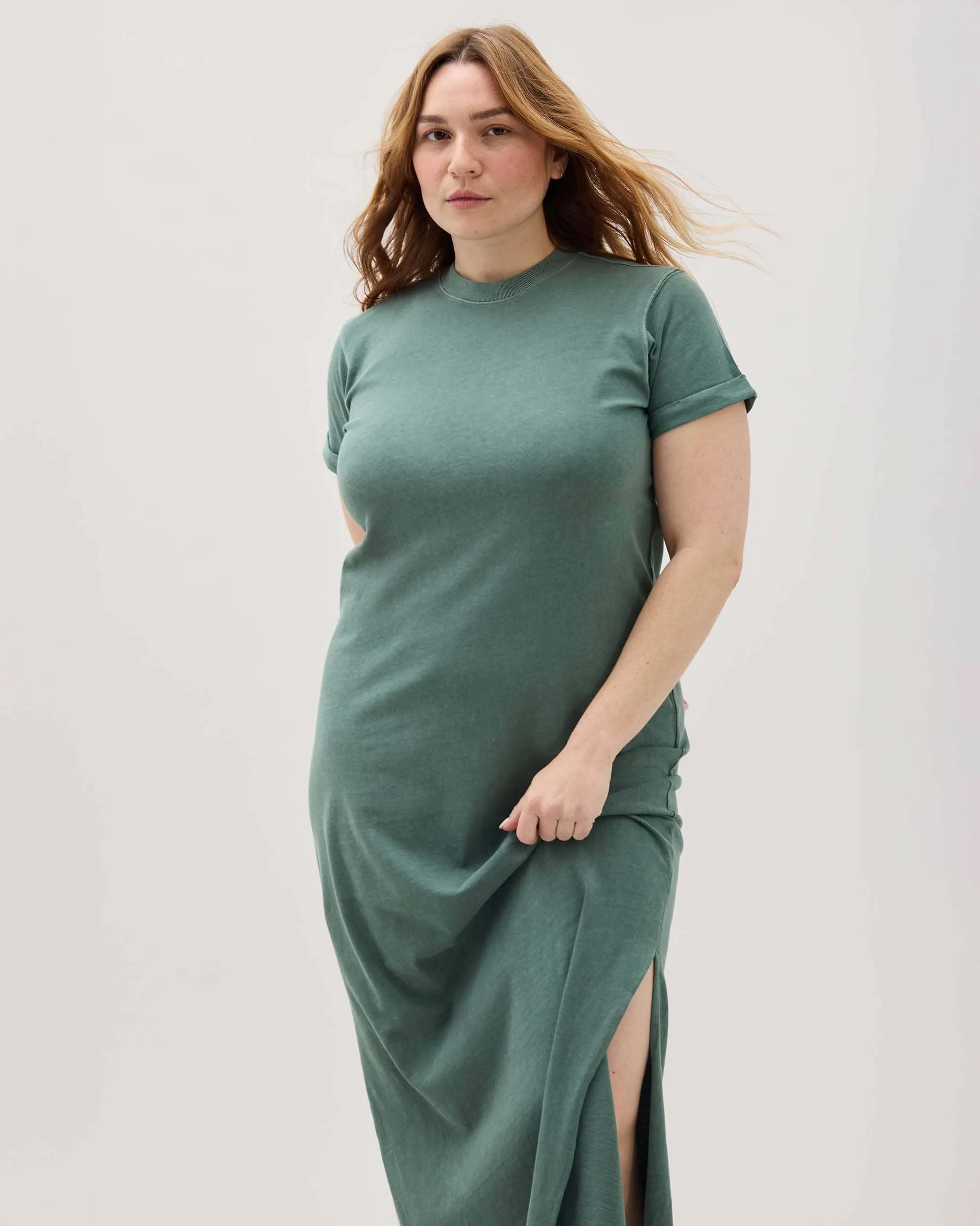 Womens Relaxed Tee Dress - Pigment Dye Jersey - Sage Leaf sold by Andie product image thumbnail 4