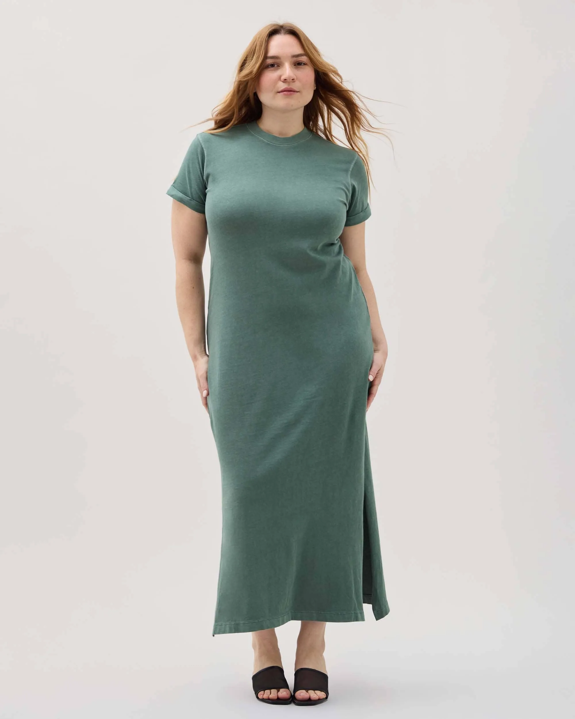 Womens Relaxed Tee Dress - Pigment Dye Jersey - Sage Leaf sold by Andie