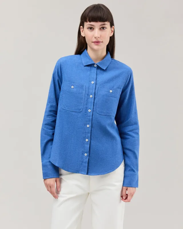 Womens Roma Work Shirt - Cotton Linen Twill - True Blue sold by Andie