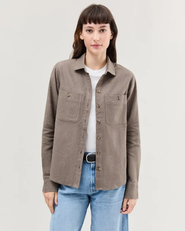 Womens Roma Work Shirt - Cotton Linen Twill - Porcini sold by Andie