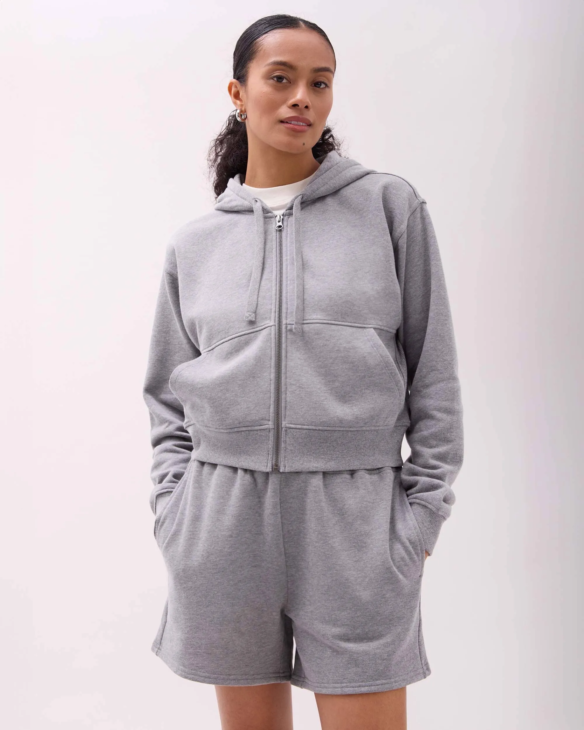 Womens Recycled Fleece Zip Hoodie - Recycled Fleece - Heather Grey sold by Andie product image thumbnail 3