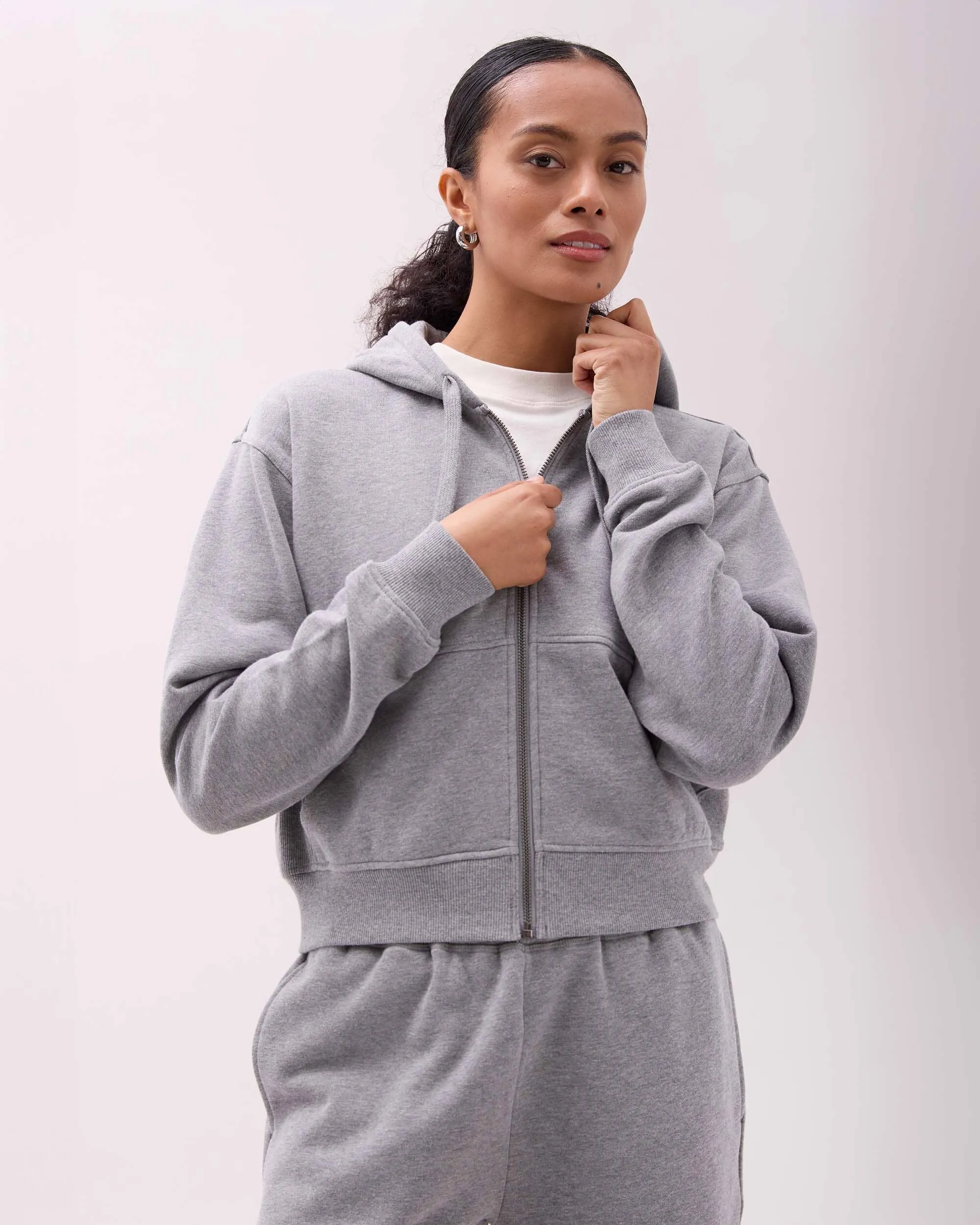 Womens Recycled Fleece Zip Hoodie - Recycled Fleece - Heather Grey sold by Andie