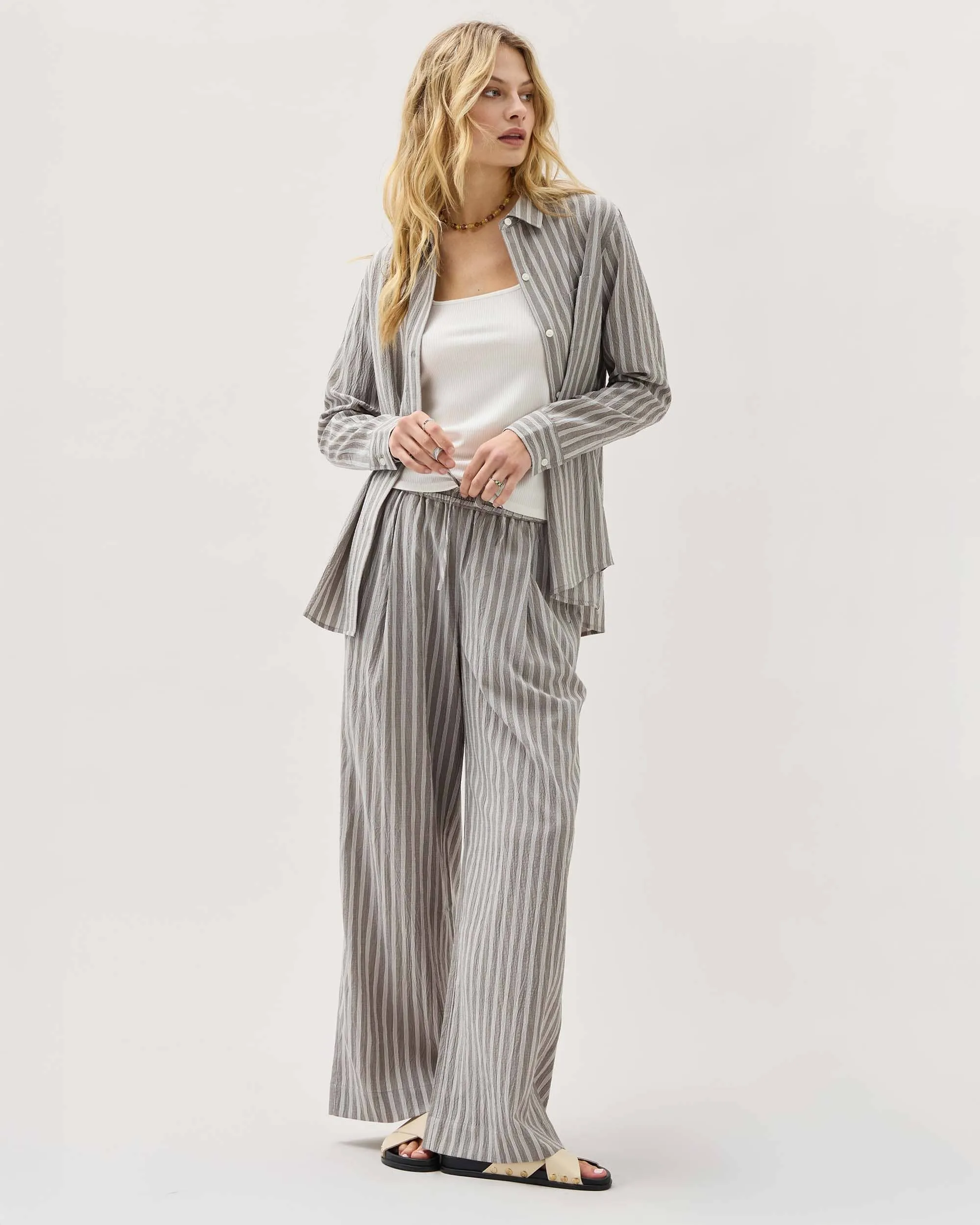 Womens Palermo Pant - Poly Seer Sucker Stripe - Black Stripe sold by Andie product image thumbnail 2