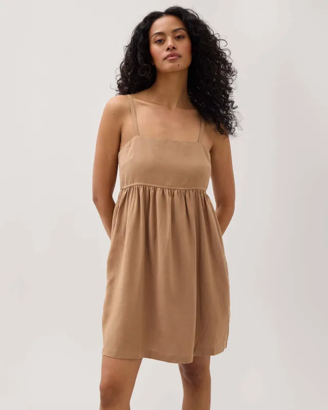 Womens Linen Mini Dress - Rayon Linen Woven - Cafe Au Lait sold by Andie