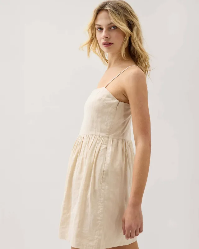 Womens Cardiff Mini Dress - Cotton Woven Dobby - Oat Milk sold by Andie