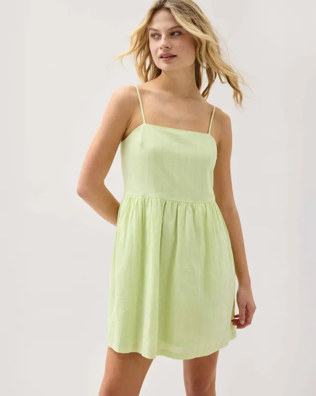 Womens Cardiff Mini Dress - Cotton Woven Dobby - Celery sold by Andie