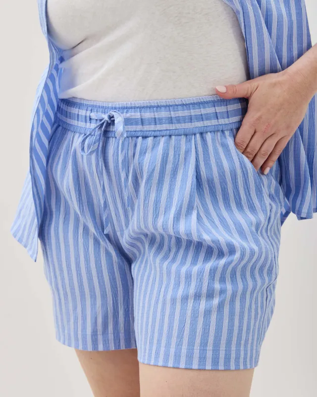 Womens Palermo Short - Poly Seer Sucker Stripe - Blue Stripe sold by Andie