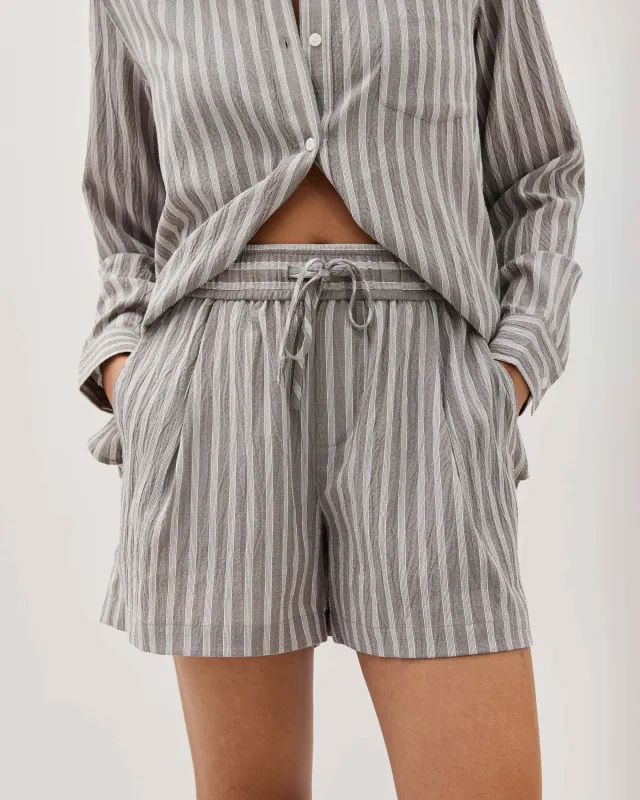 Womens Palermo Short - Poly Seer Sucker Stripe - Black / White Stripe sold by Andie