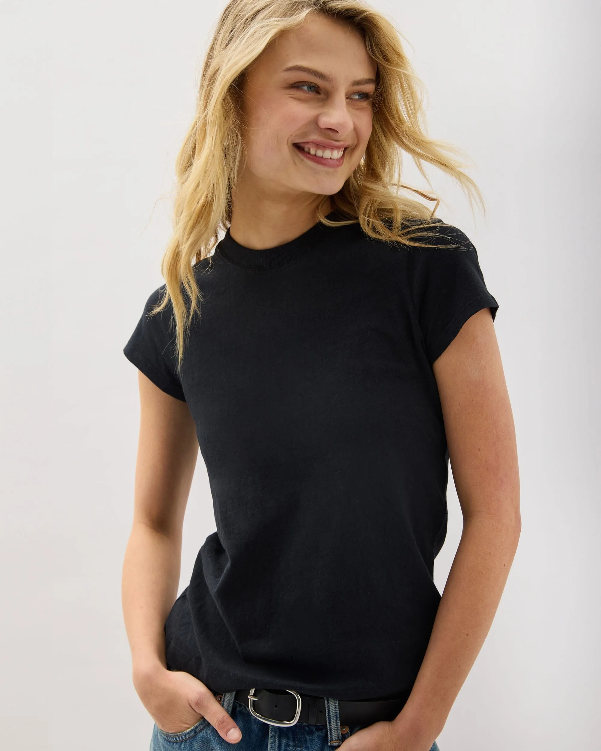 Womens Vintage Jersey Short Sleeve Tee - Recycled Cotton Jersey - Black sold by Andie