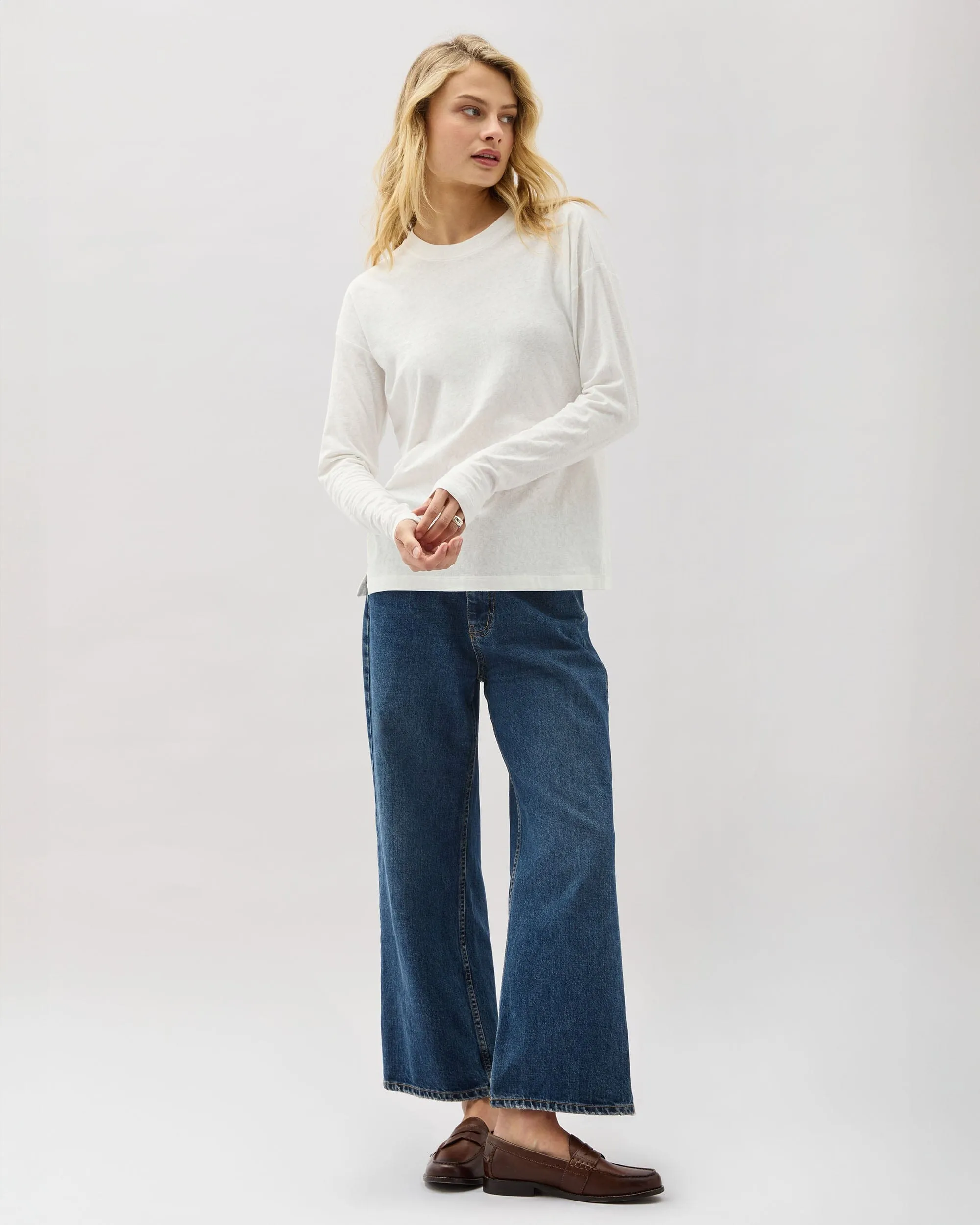 Womens Vintage Jersey Long Sleeve Tee - Recycled Cotton Jersey - White sold by Andie product image thumbnail 4