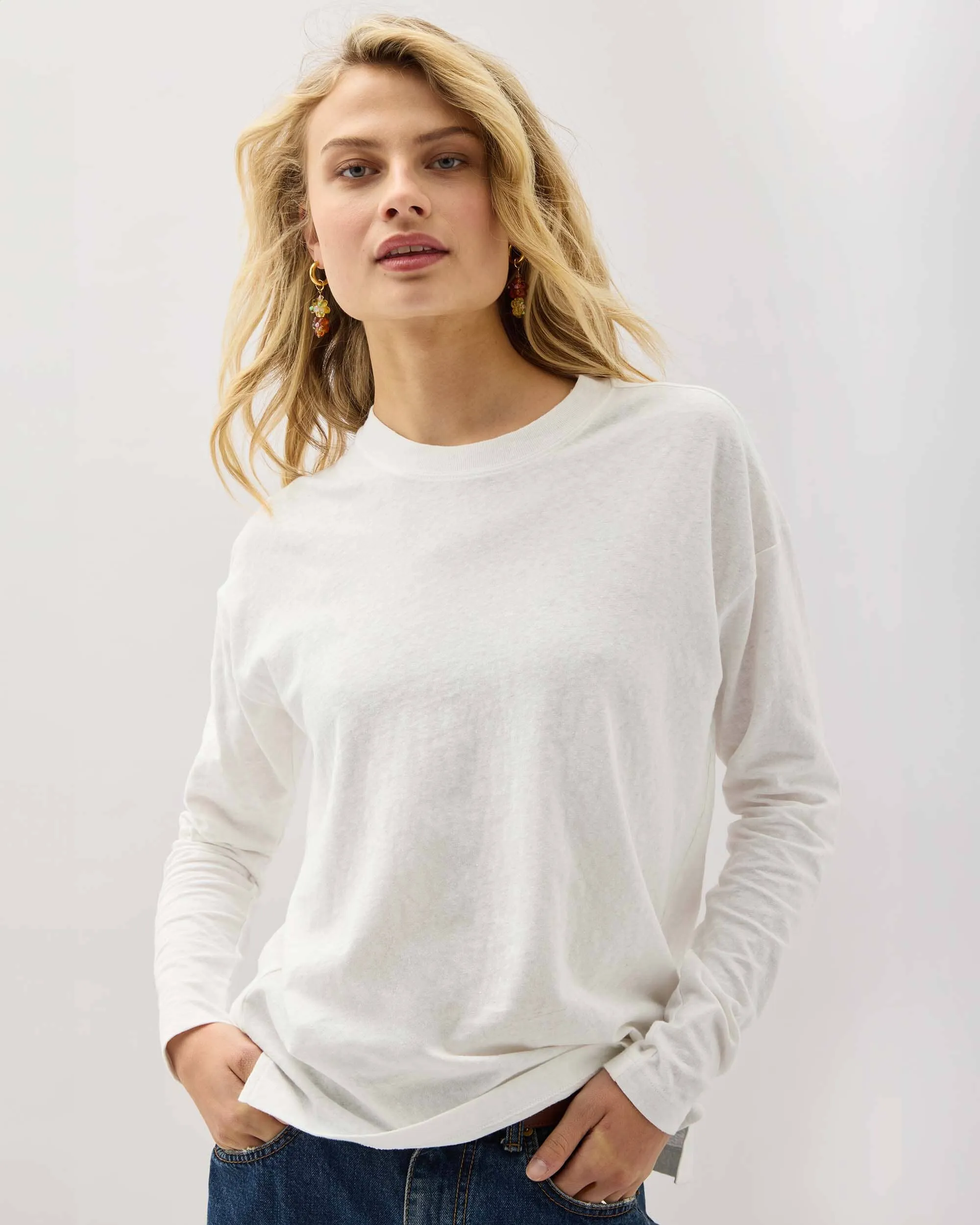 Womens Vintage Jersey Long Sleeve Tee - Recycled Cotton Jersey - White sold by Andie