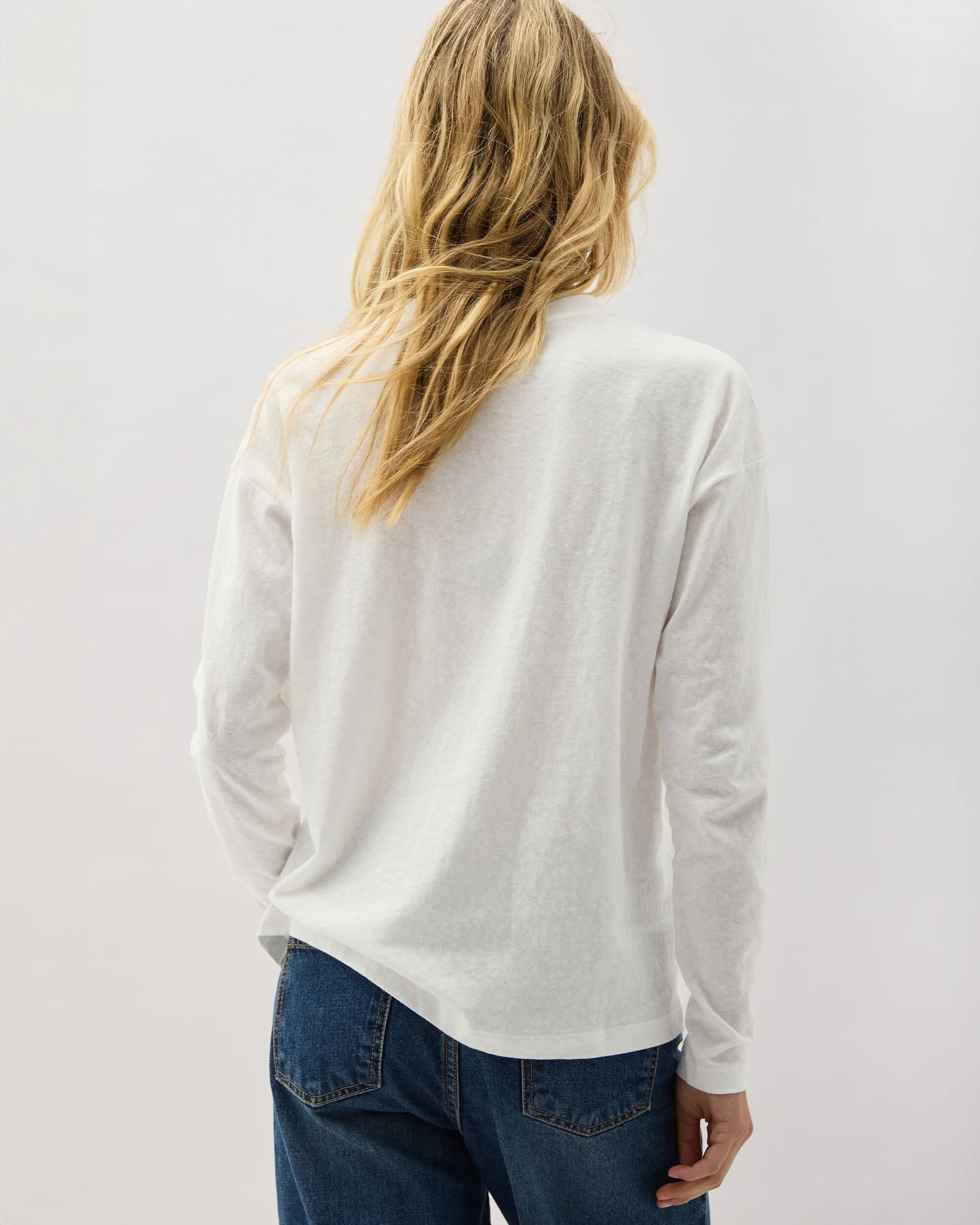 Womens Vintage Jersey Long Sleeve Tee - Recycled Cotton Jersey - White sold by Andie product image thumbnail 5