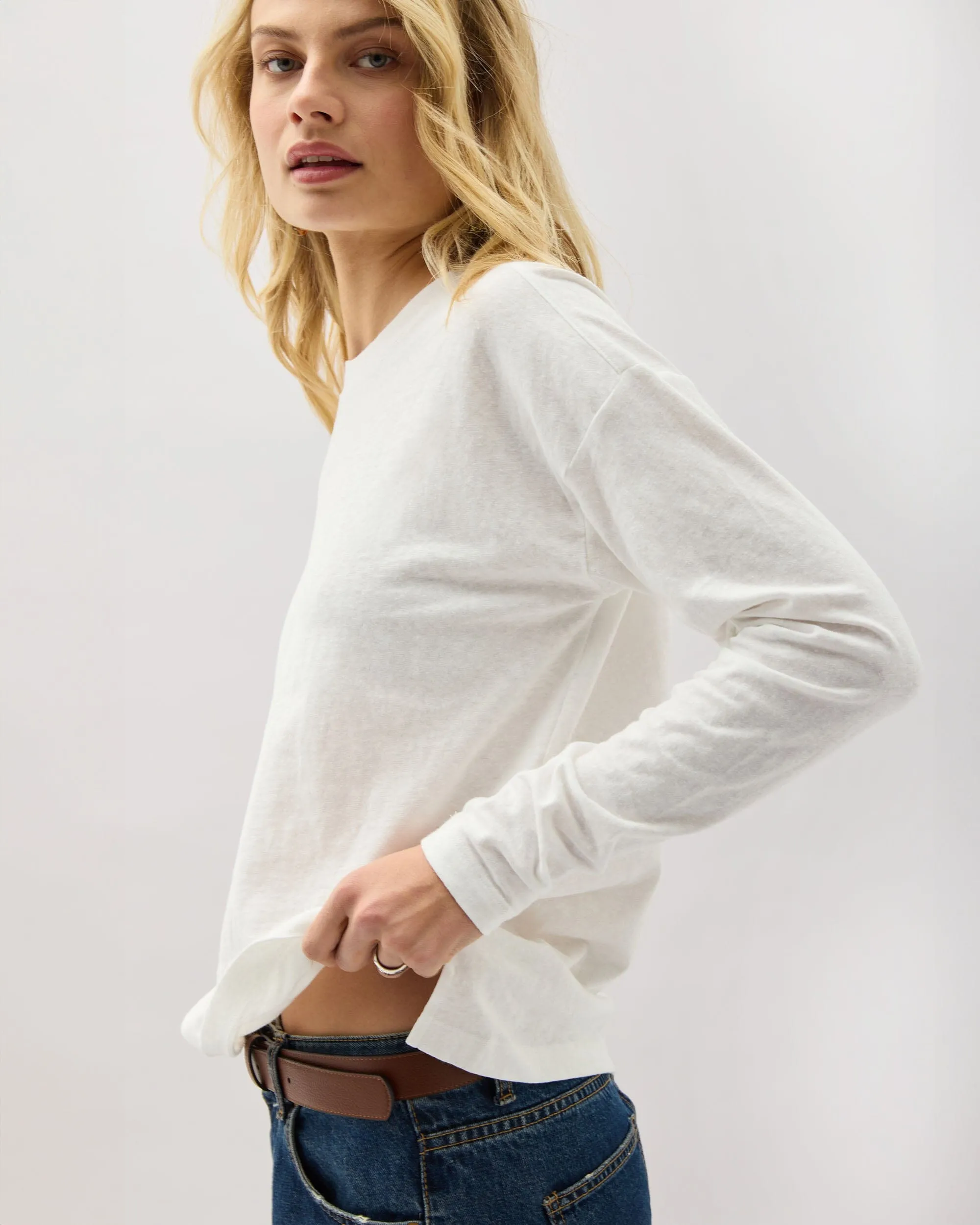 Womens Vintage Jersey Long Sleeve Tee - Recycled Cotton Jersey - White sold by Andie product image thumbnail 2