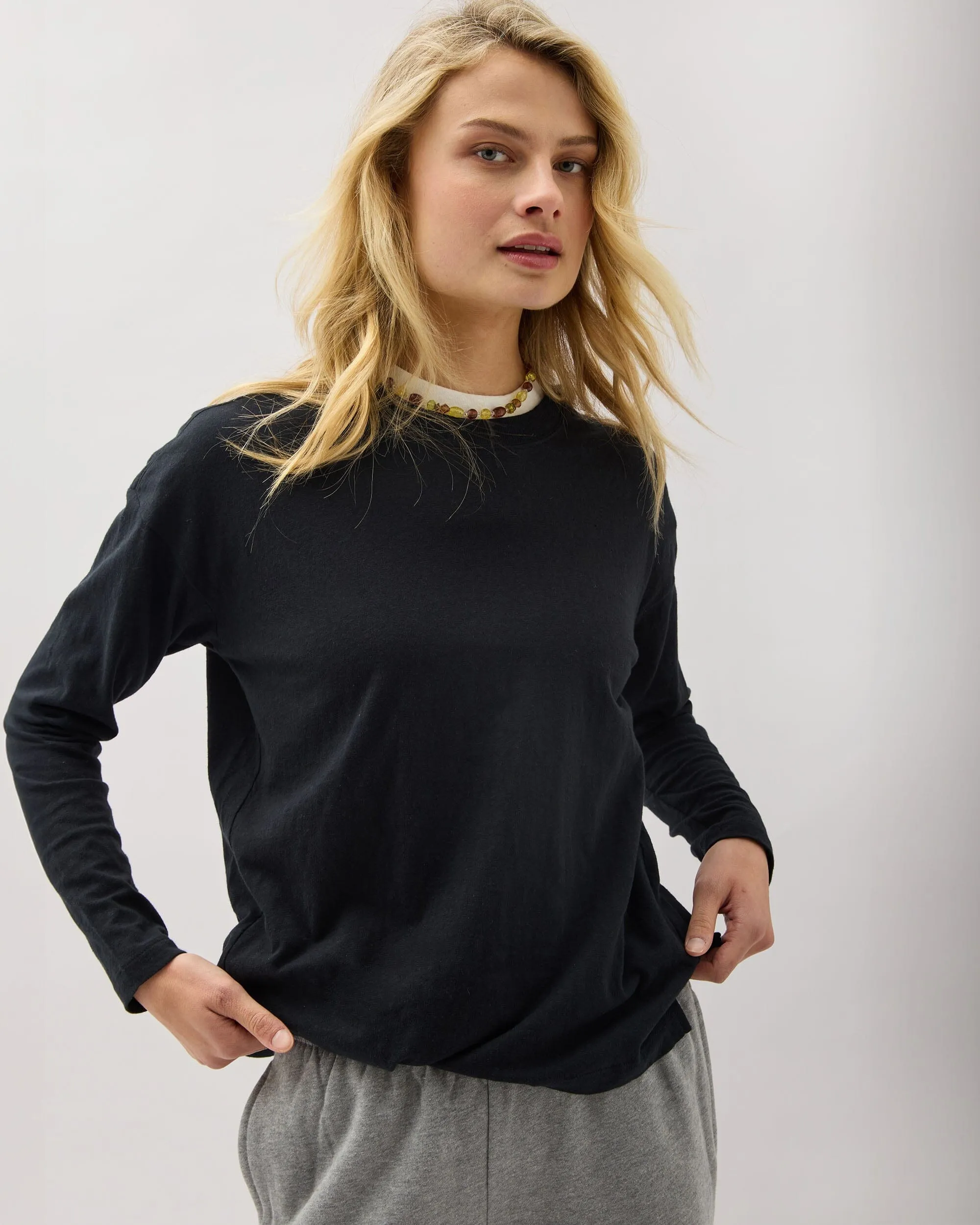 Womens Vintage Jersey Long Sleeve Tee - Recycled Cotton Jersey - Black sold by Andie product image thumbnail 3