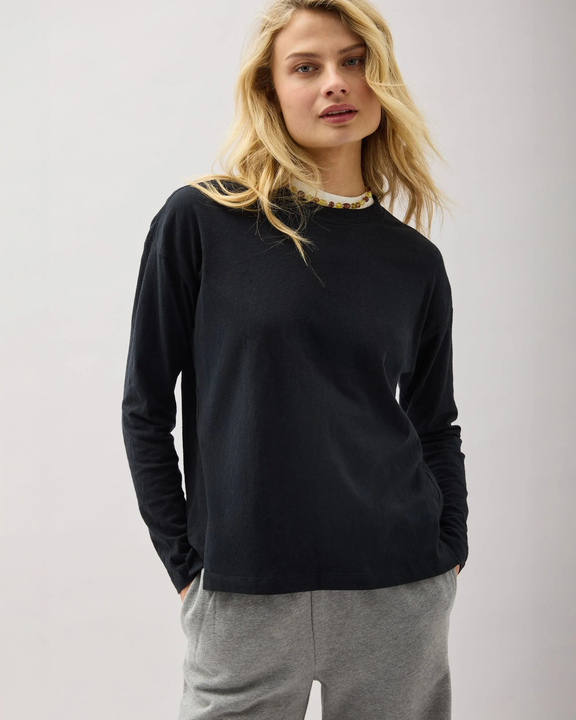 Womens Vintage Jersey Long Sleeve Tee - Recycled Cotton Jersey - Black sold by Andie