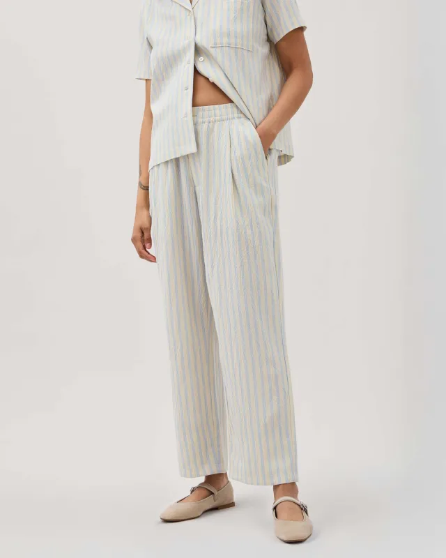 Womens Palermo Street Pant - Poly Seer Sucker Stripe - Vanilla Blue Stripe sold by Andie