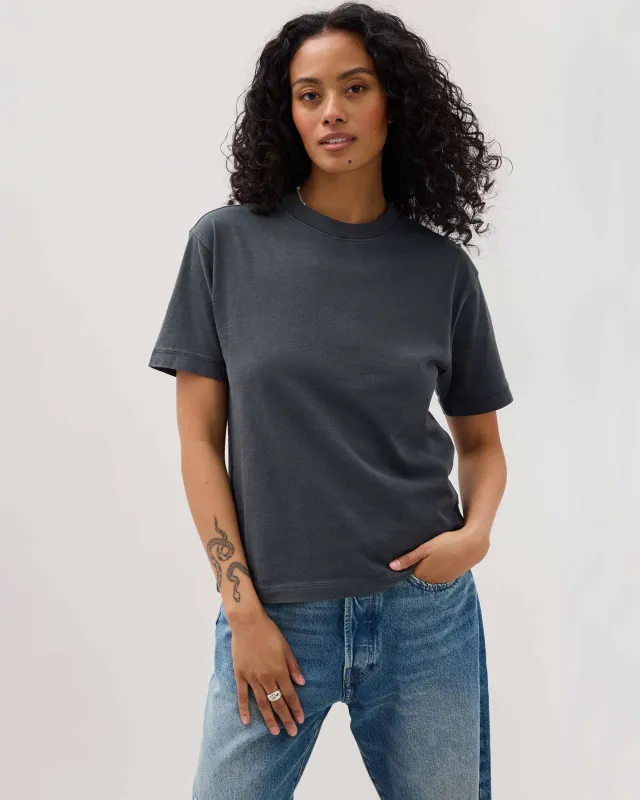 Womens Relaxed Everyday Tee - Pigment Dye Jersey - Stretch Limo sold by Andie