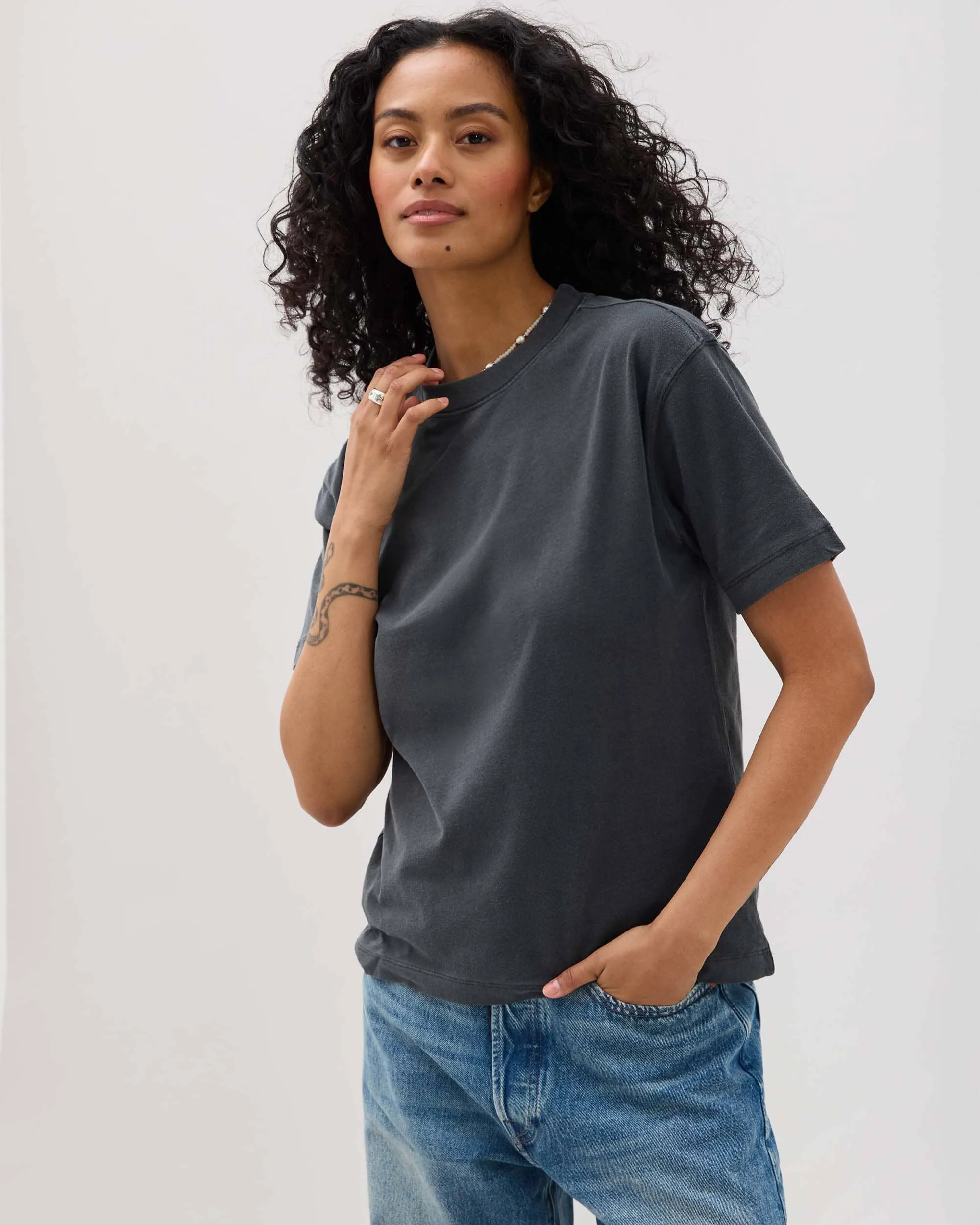 Womens Relaxed Everyday Tee - Pigment Dye Jersey - Stretch Limo sold by Andie product image thumbnail 5