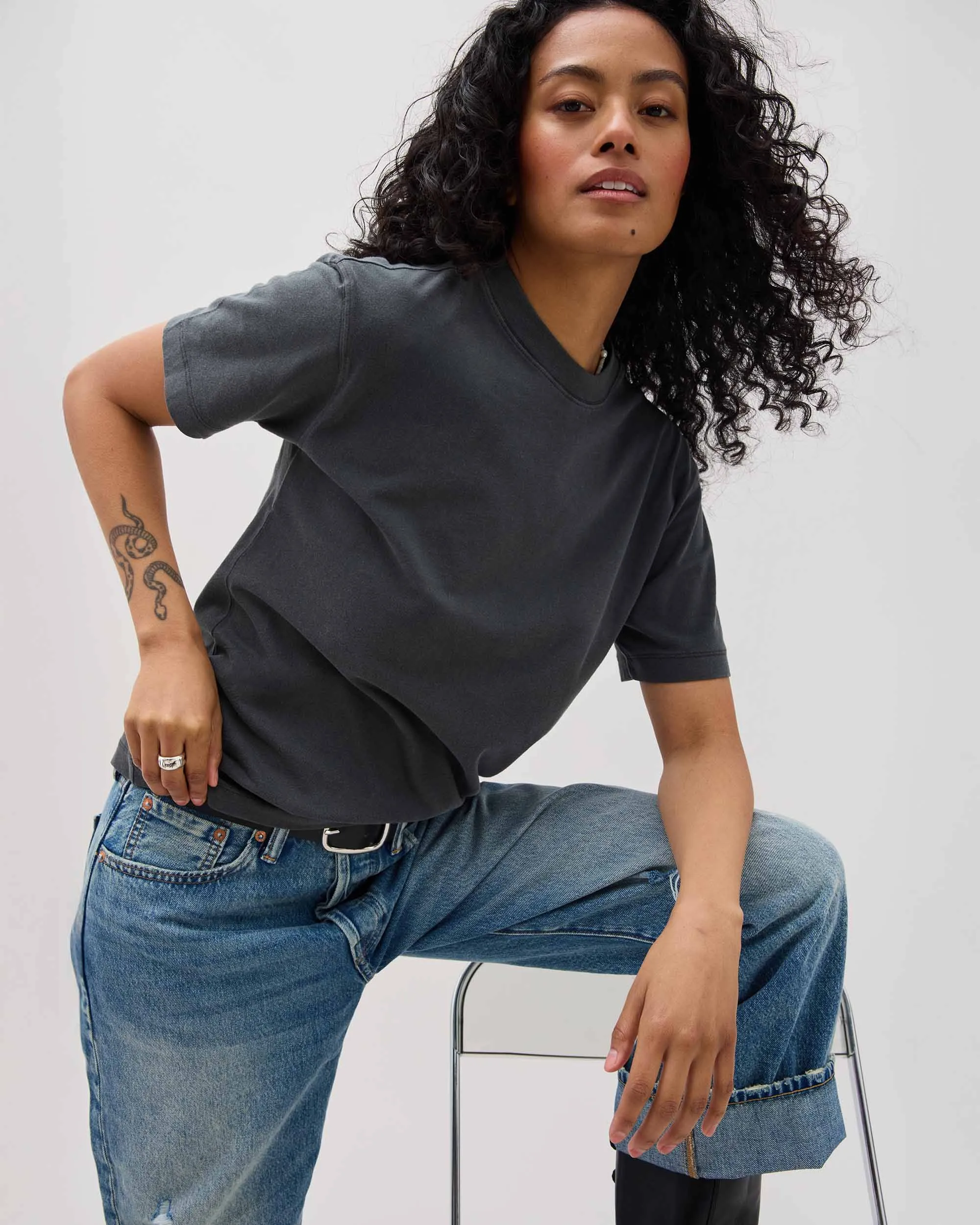 Womens Relaxed Everyday Tee - Pigment Dye Jersey - Stretch Limo sold by Andie product image thumbnail 2