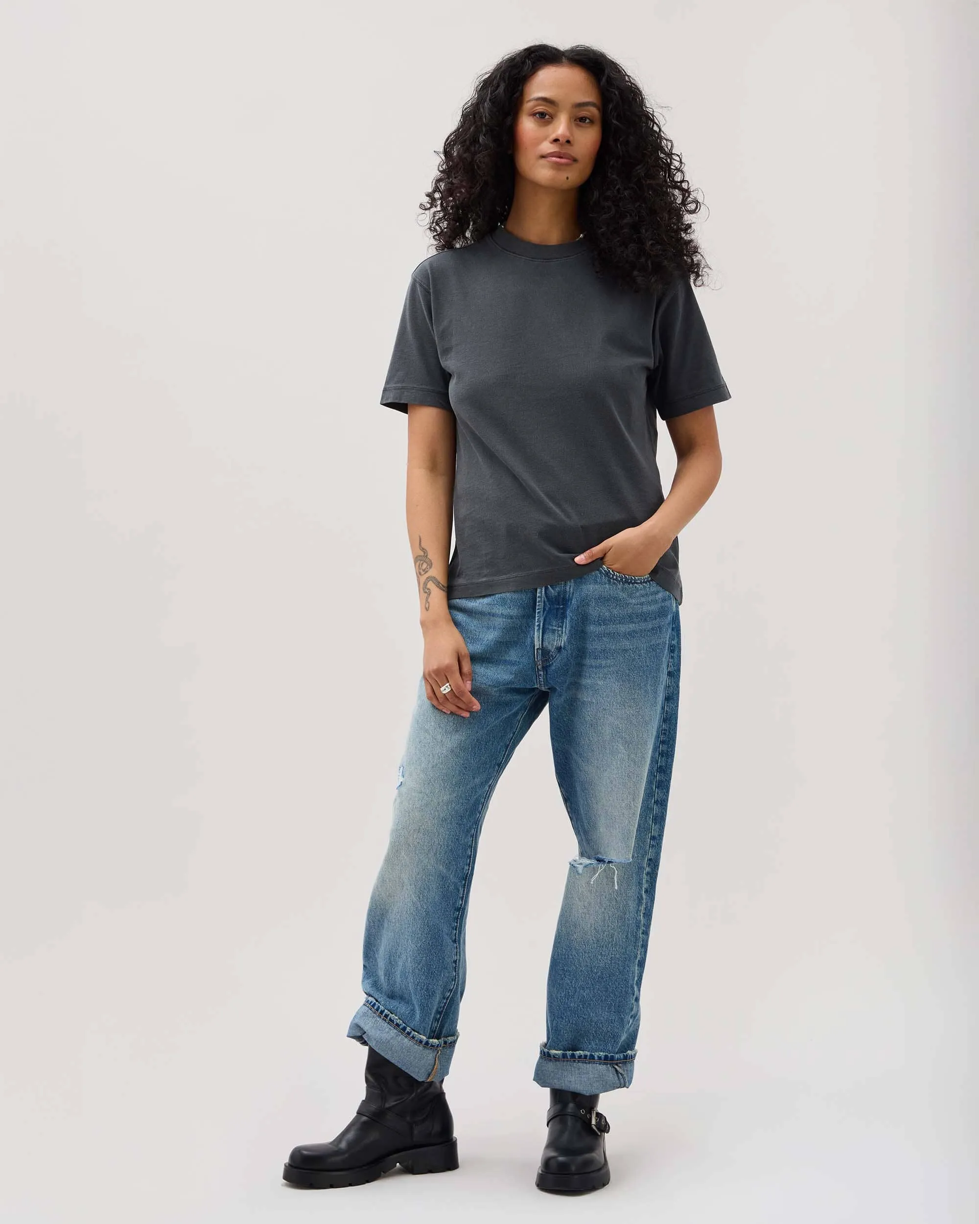 Womens Relaxed Everyday Tee - Pigment Dye Jersey - Stretch Limo sold by Andie product image thumbnail 3