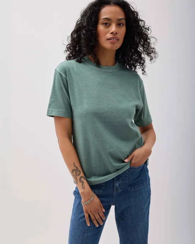 Womens Relaxed Everyday Tee - Pigment Dye Jersey - Sage Leaf sold by Andie