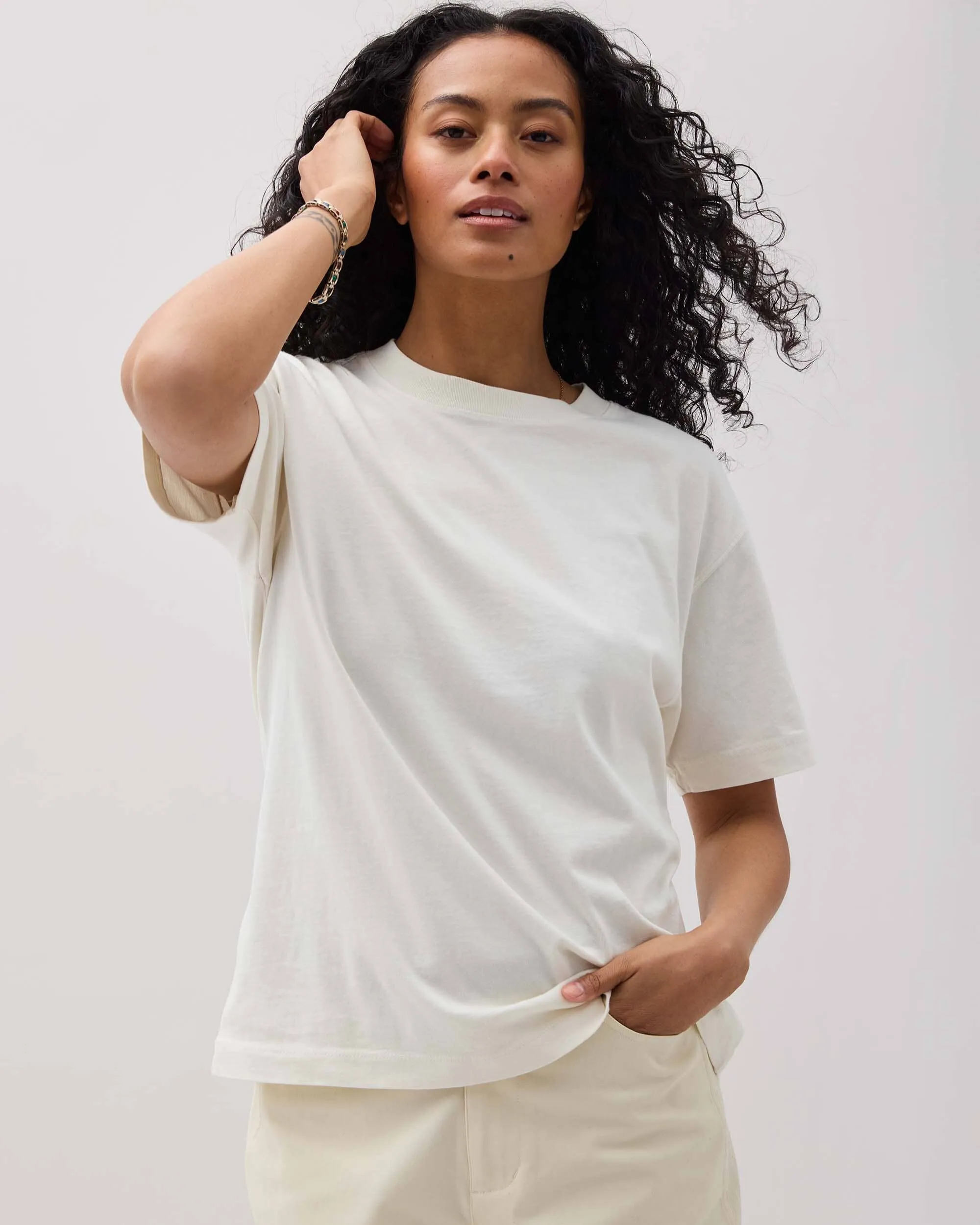 Womens Relaxed Everyday Tee - Pigment Dye Jersey - Bone sold by Andie product image thumbnail 4