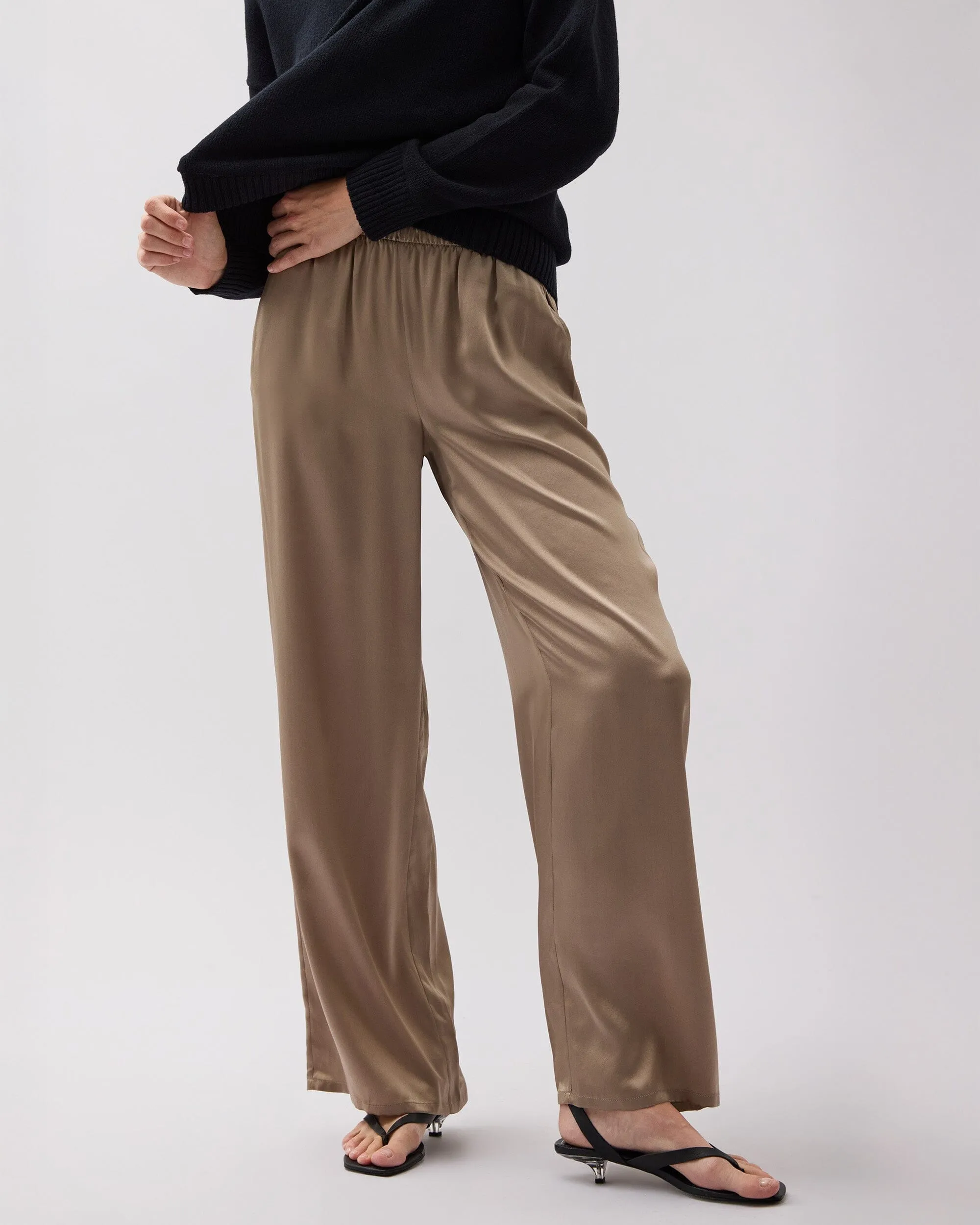 Womens Silk Satin Pant - Silk Satin - Warm Grey sold by Andie product image thumbnail 2