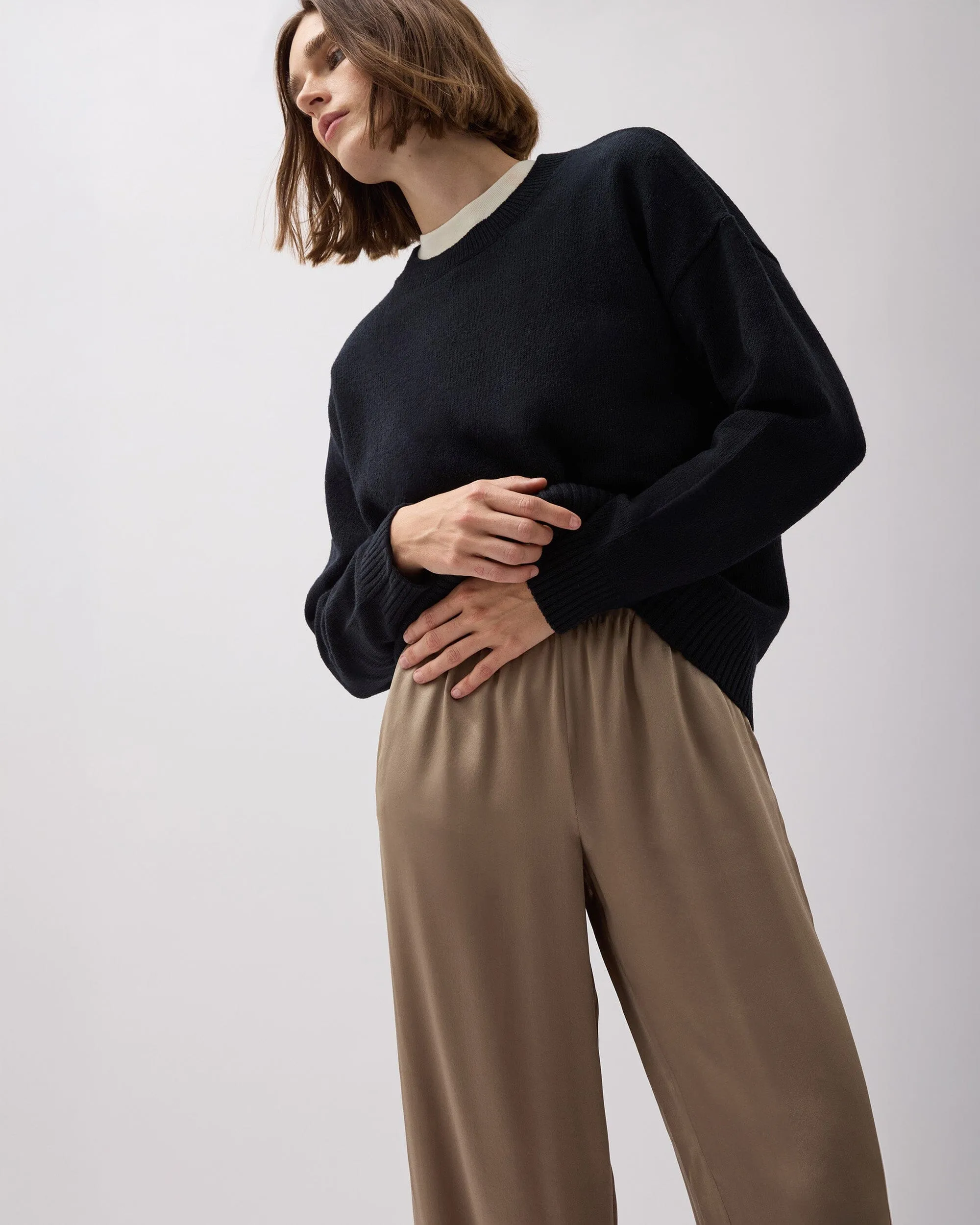 Womens Silk Satin Pant - Silk Satin - Warm Grey sold by Andie product image thumbnail 3