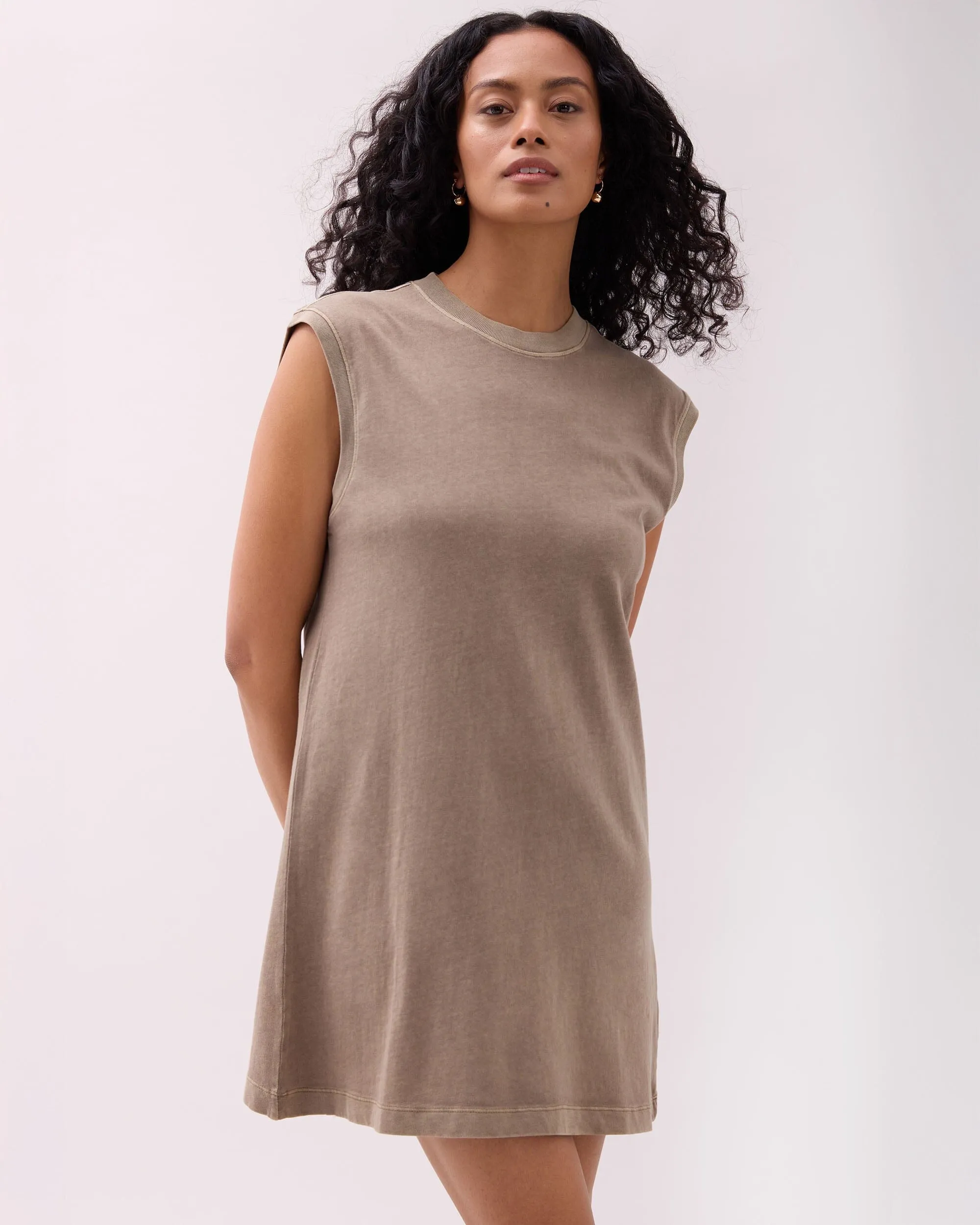 Womens Relaxed Muscle Dress - Pigment Dye Jersey - Warm Grey sold by Andie