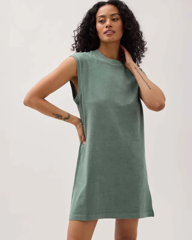 Womens Relaxed Muscle Dress - Pigment Dye Jersey - Sage Leaf sold by Andie