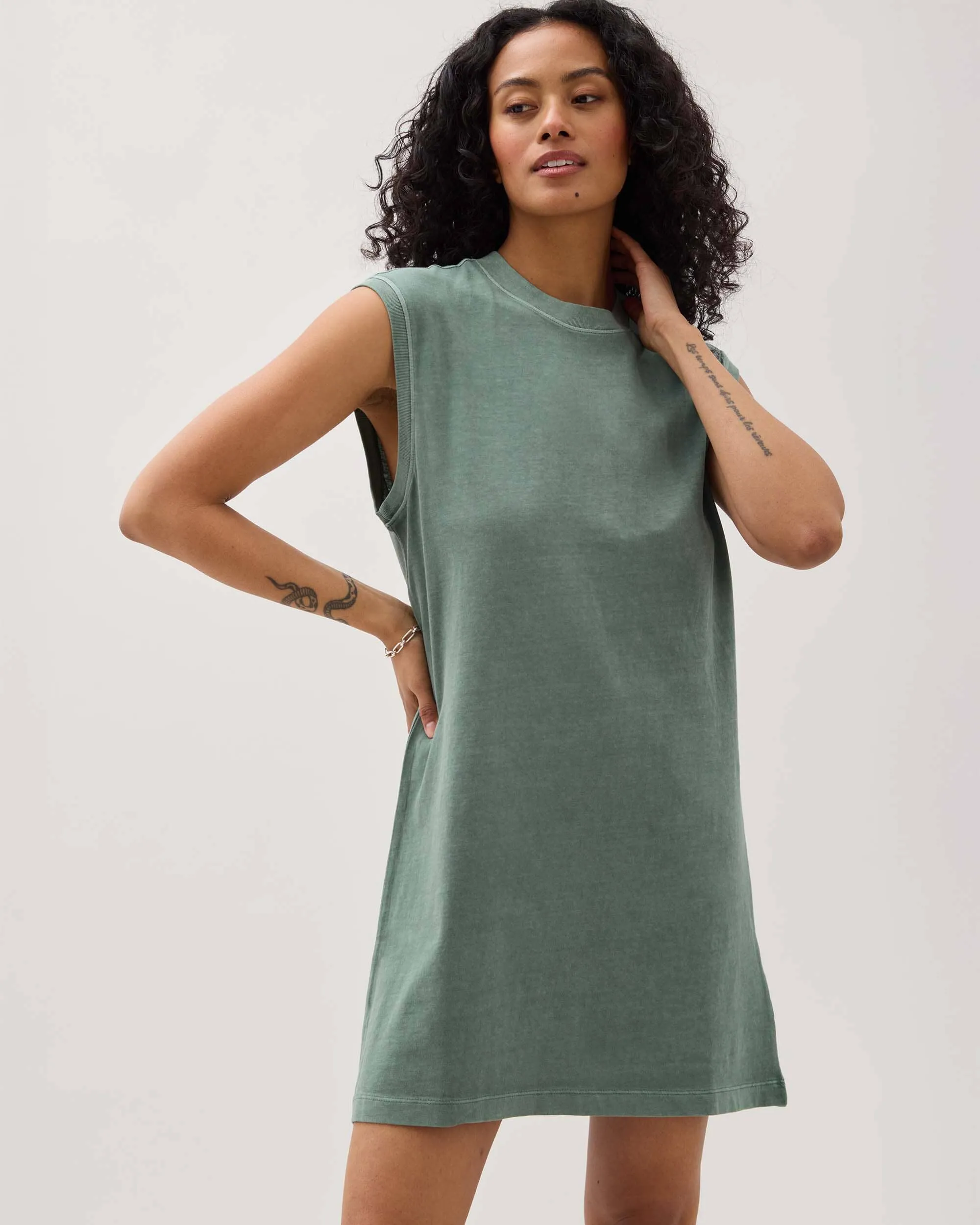 Womens Relaxed Muscle Dress - Pigment Dye Jersey - Sage Leaf sold by Andie