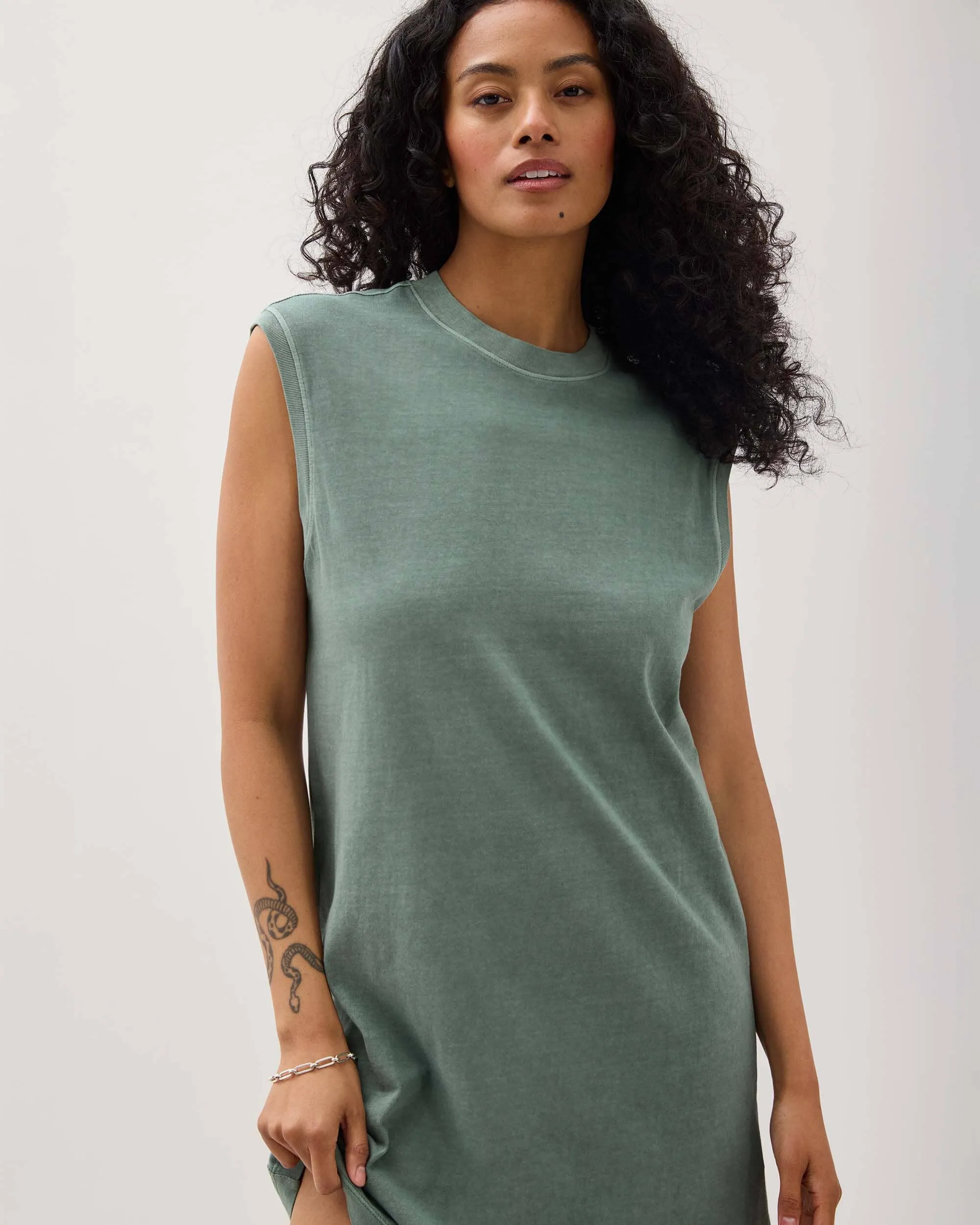 Womens Relaxed Muscle Dress - Pigment Dye Jersey - Sage Leaf sold by Andie product image thumbnail 5