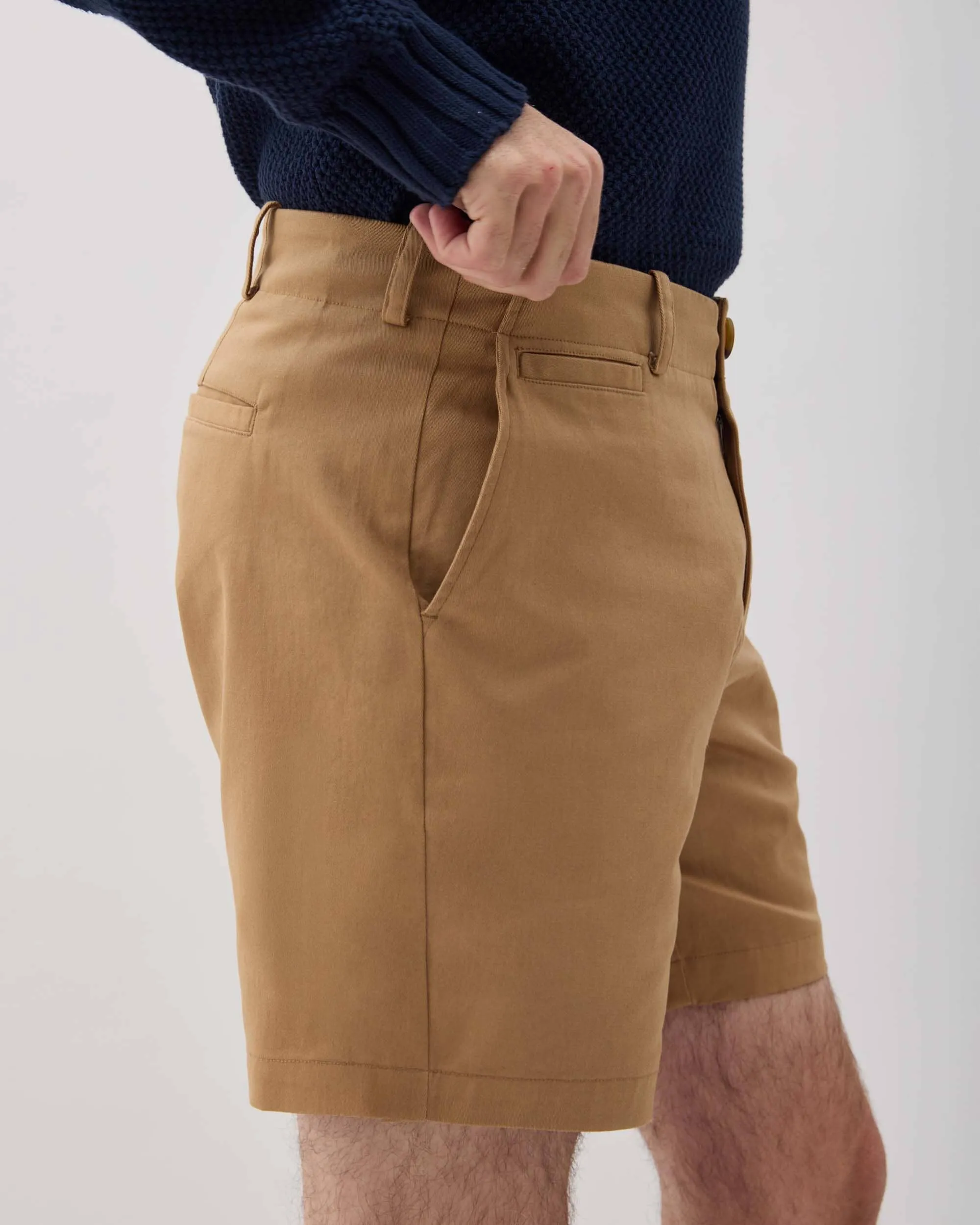 Mens Stretch Twill Short - Stretch Cotton Twill - Khaki sold by Andie
