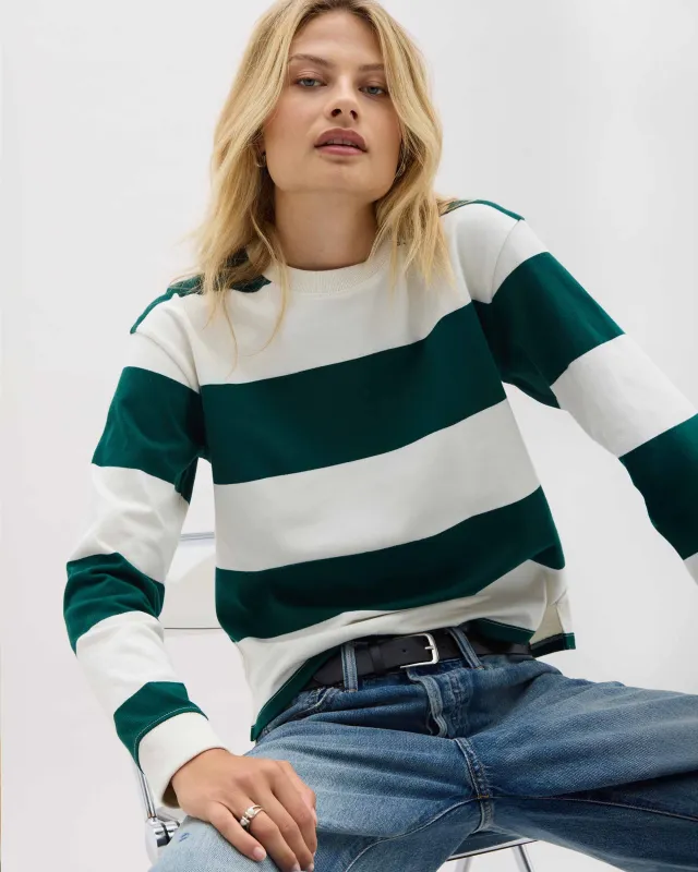 Womens Heavy Pima Rugby Pullover - Pima Cotton Jersey - Brown Bone Stripe made by Richer Poorer