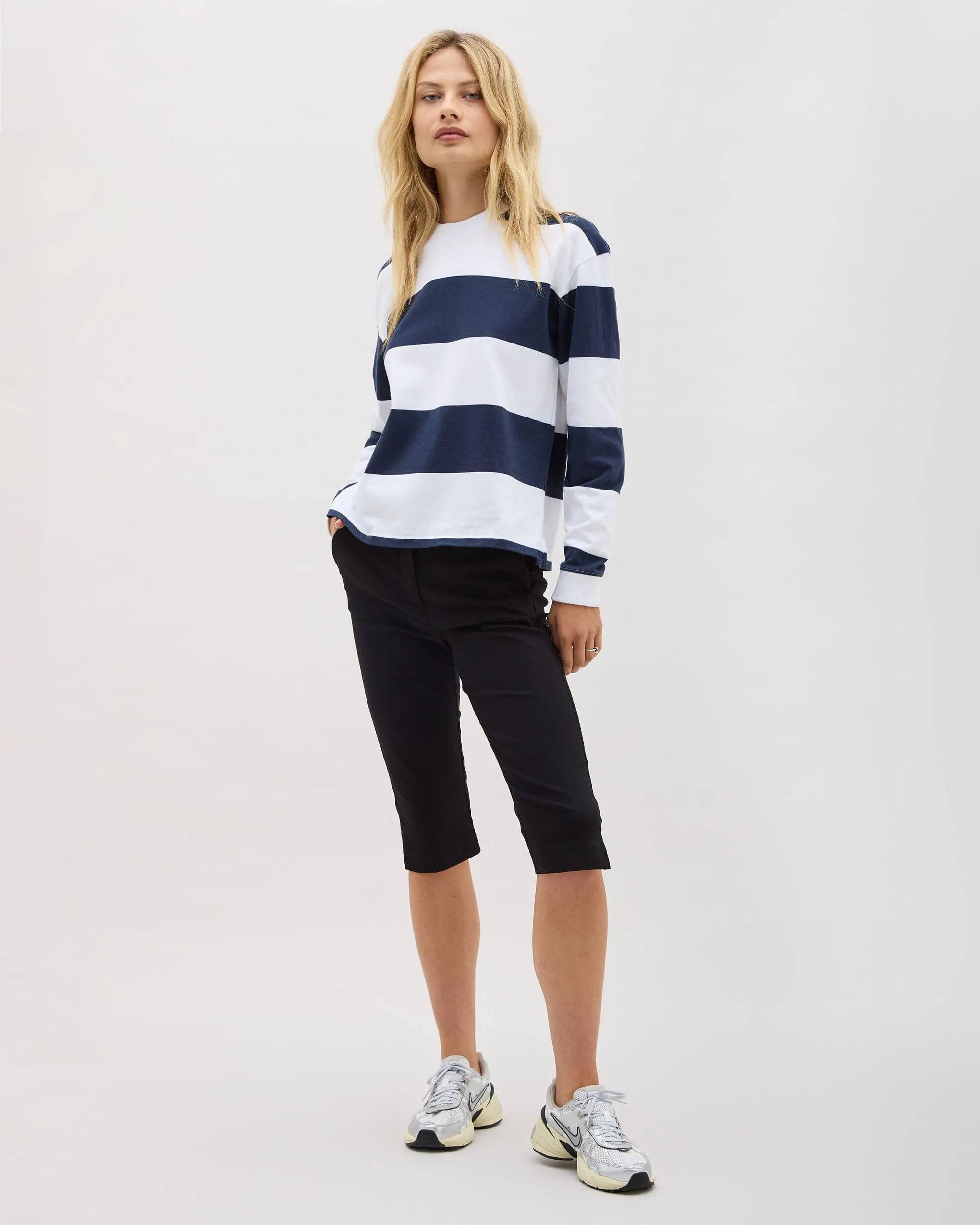 Womens Heavy Pima Rugby Pullover - Pima Cotton Jersey - Blue Nights Stripe sold by Andie product image thumbnail 3
