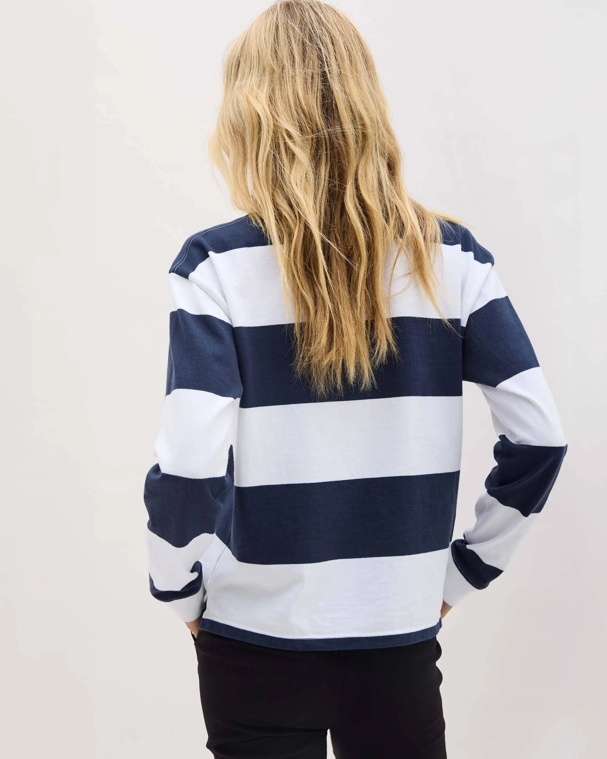 Womens Heavy Pima Rugby Pullover - Pima Cotton Jersey - Blue Nights Stripe sold by Andie product image thumbnail 4