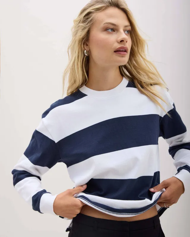 Womens Heavy Pima Rugby Pullover - Pima Cotton Jersey - Blue Nights Stripe made by Richer Poorer