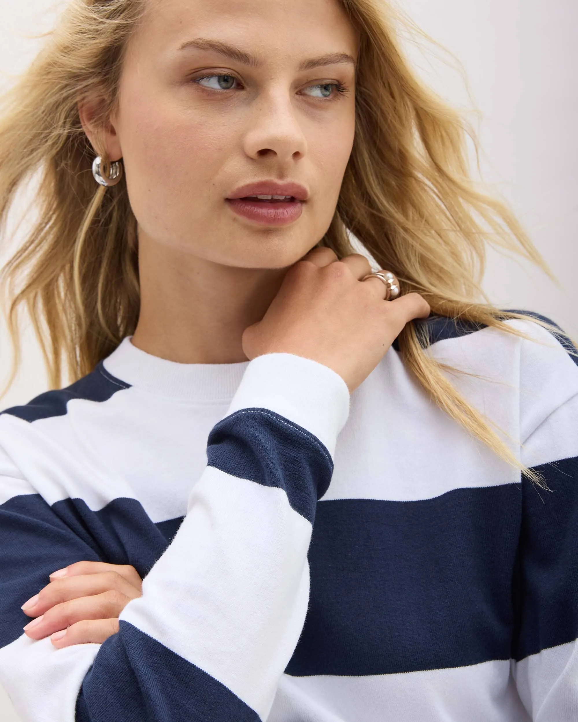 Womens Heavy Pima Rugby Pullover - Pima Cotton Jersey - Blue Nights Stripe sold by Andie product image thumbnail 5