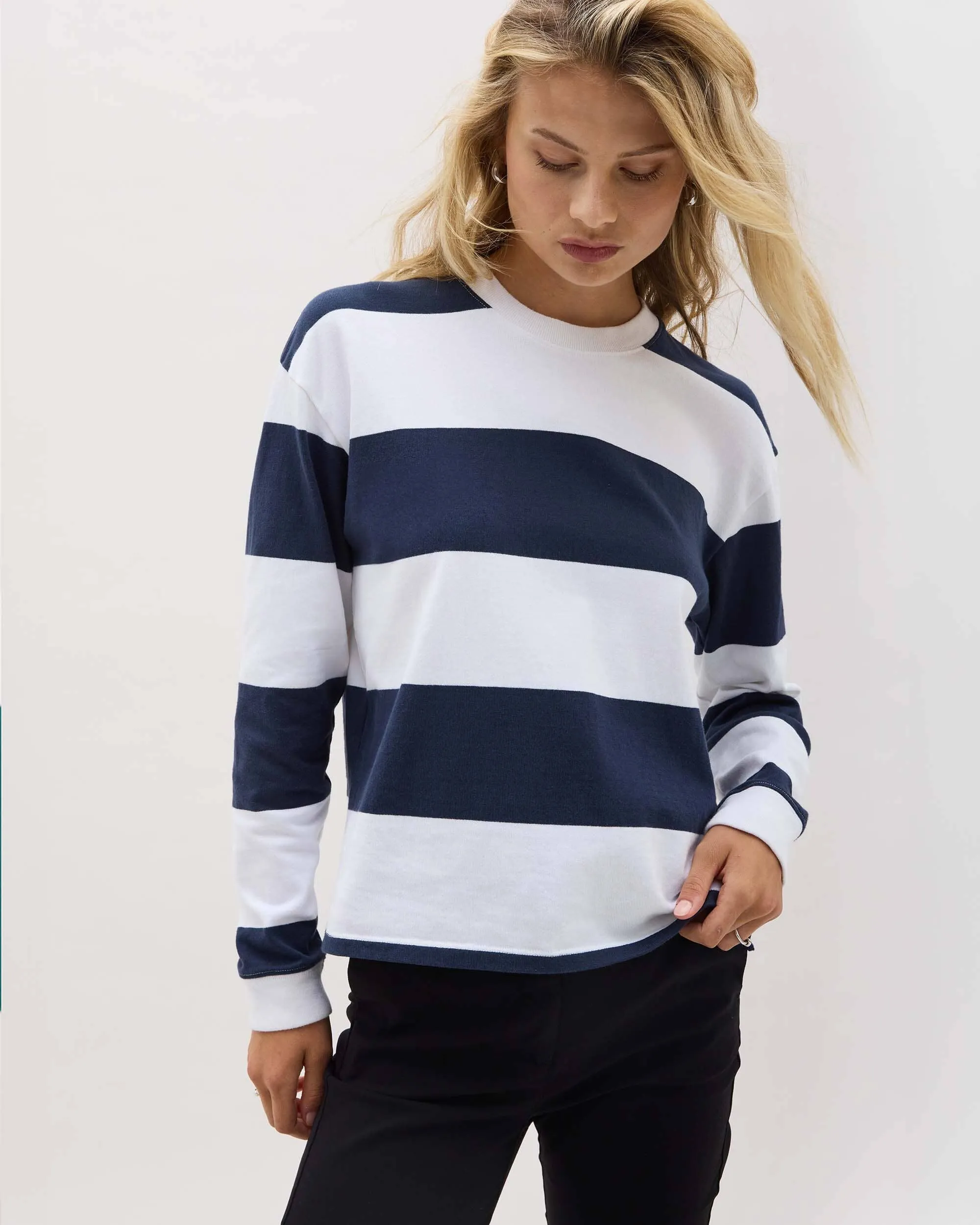 Womens Heavy Pima Rugby Pullover - Pima Cotton Jersey - Blue Nights Stripe sold by Andie product image thumbnail 2