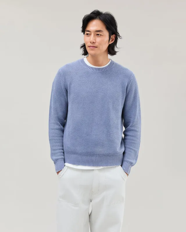 Mens Dune Open Knit Sweater - Cotton Sweater Knit - Vintage Indigo made by Richer Poorer