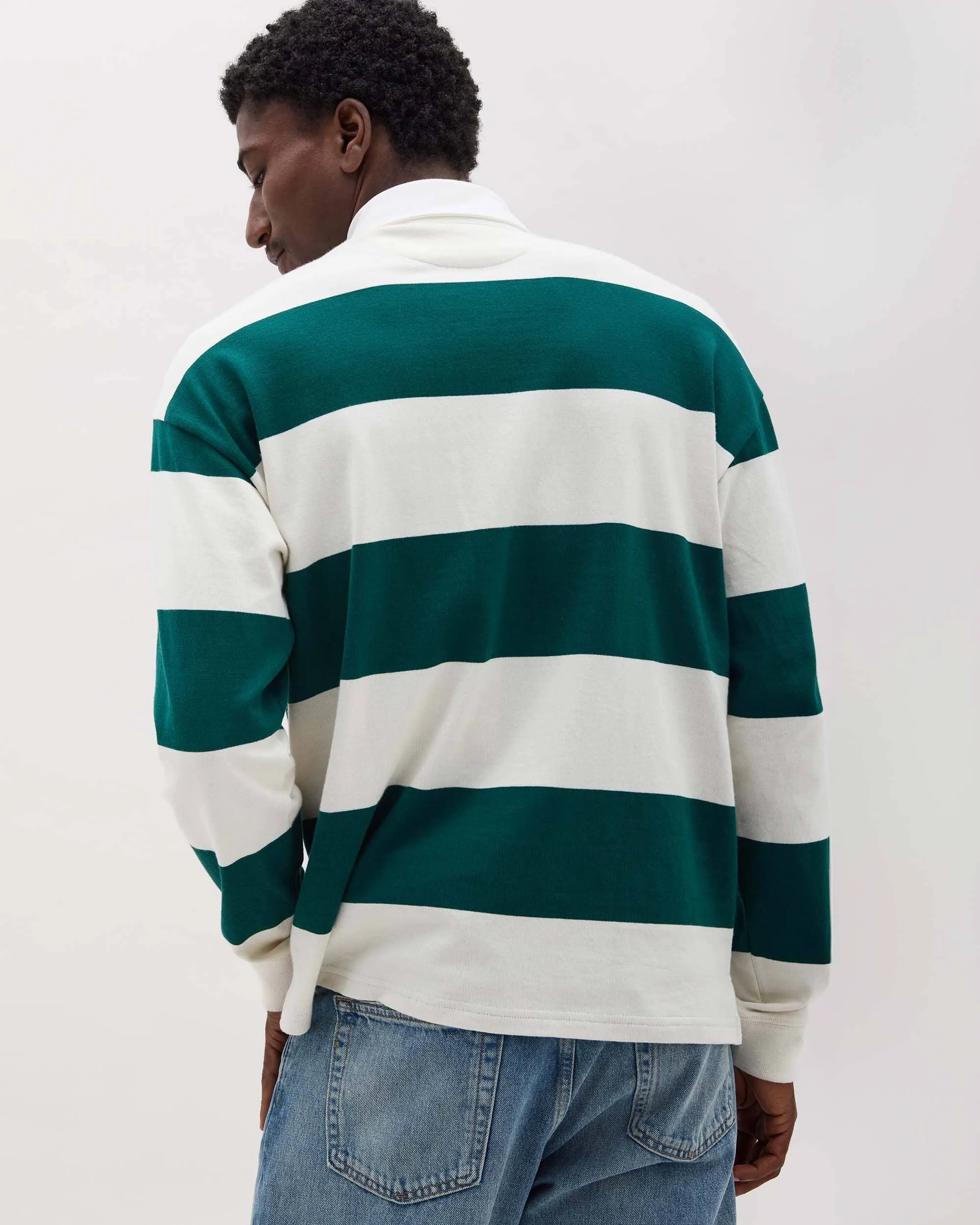 Mens Rugby Polo - Pima Cotton Jersey - Rainforest Bone Stripe sold by Andie product image thumbnail 5